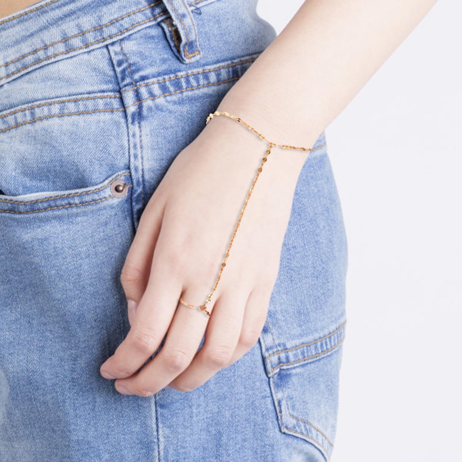 Mikovivi Gold Hand Chain Bracelet, Ring Bracelet for Women, 2pcs, zinc alloy,