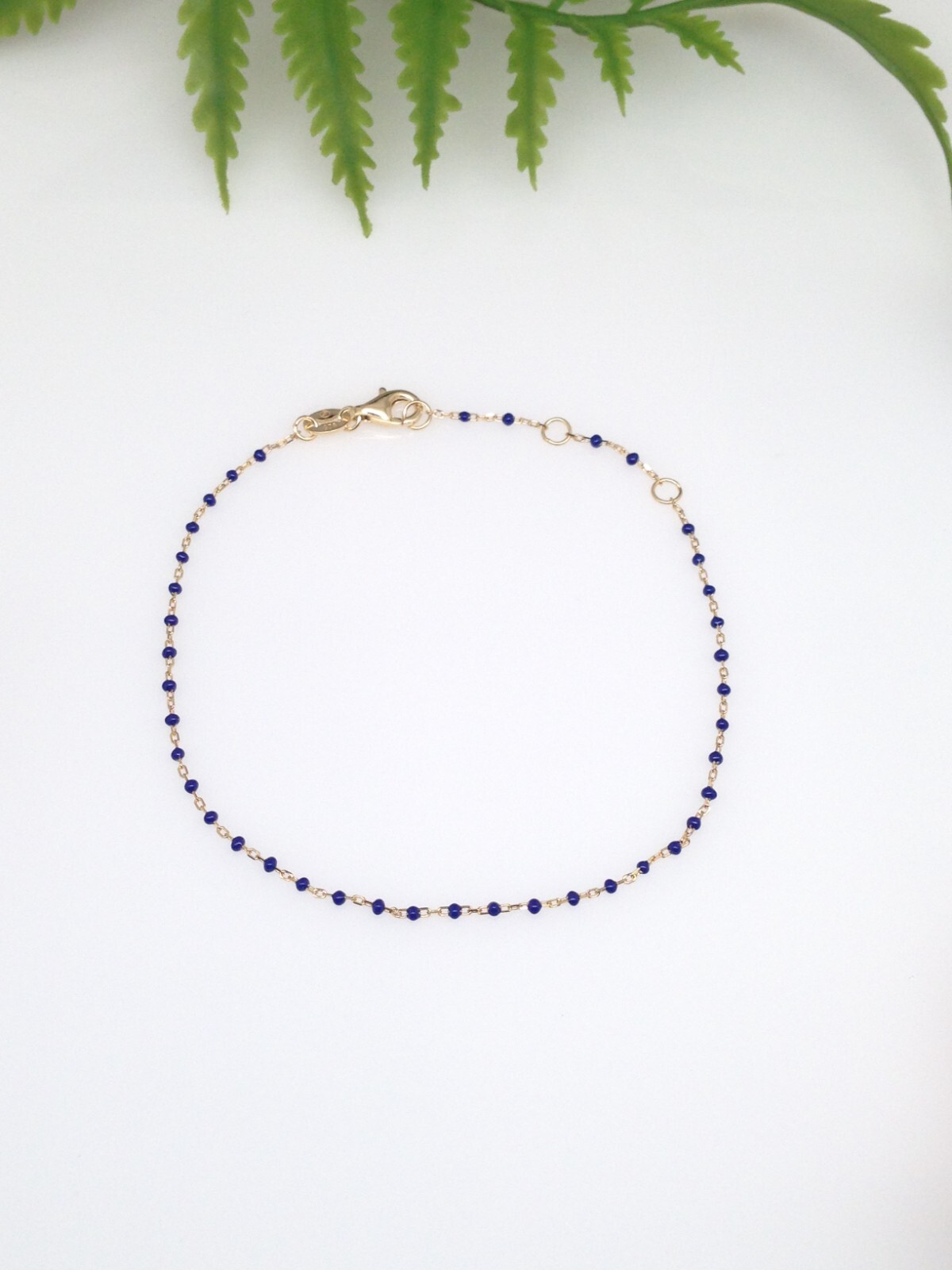 925 Sterling Silver Navy Blue Bead Beaded Bracelet Dainty 1mm 6.5-7.75″ Gold