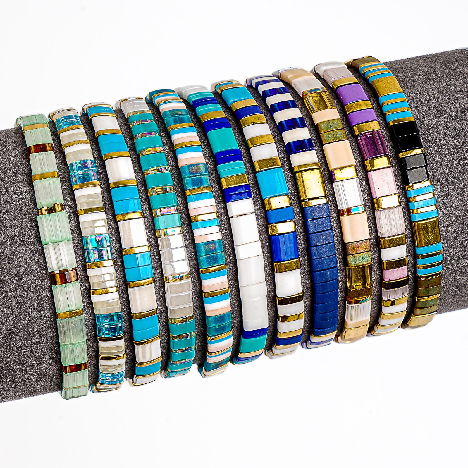 Tile Tila Bracelet,Stackable Boho Glass Bead Bracelets,Summer Jewelry-OCEAN TYPE