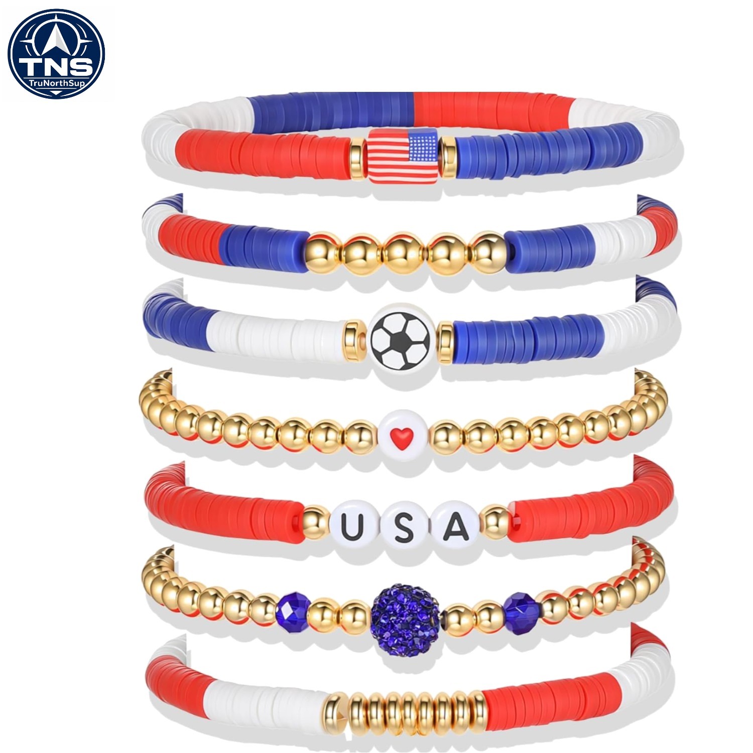 World Soccer Game-day Cup Bracelets Set 7pcs Beaded Sports Jewelry Team USA