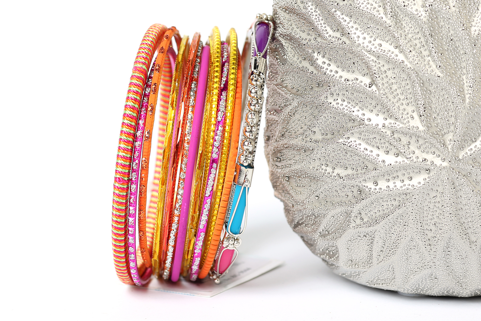 Women’s Fashion Bohemian Multi Color Bangle Bracelet Set Fuchsia/Orange