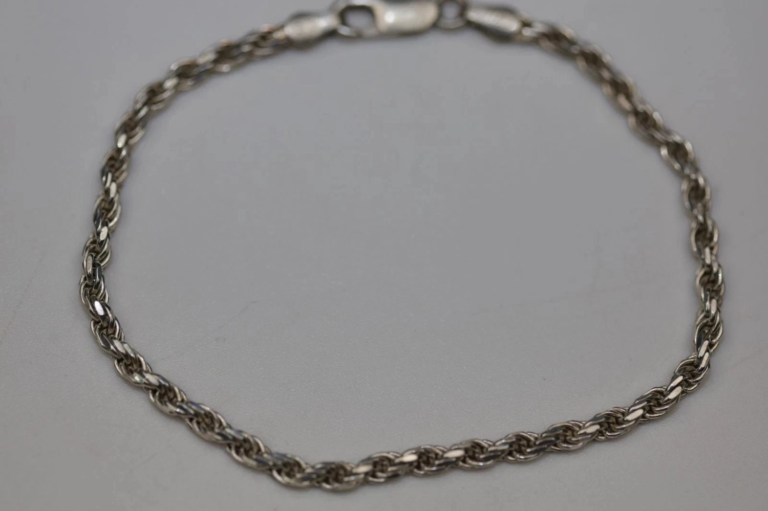 Vintage Sterling Silver Rope Chain Bracelet 7 Inch Italy 925 Twisted Link