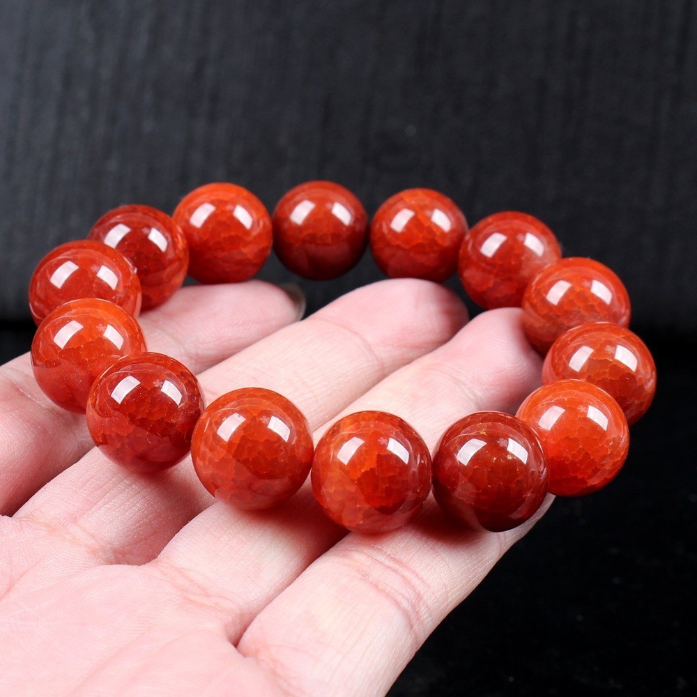 16MM Certified Red 100% Natural A Agate Bead Beads Bangle Bracelet 16毫米龙鳞红玛瑙珠子