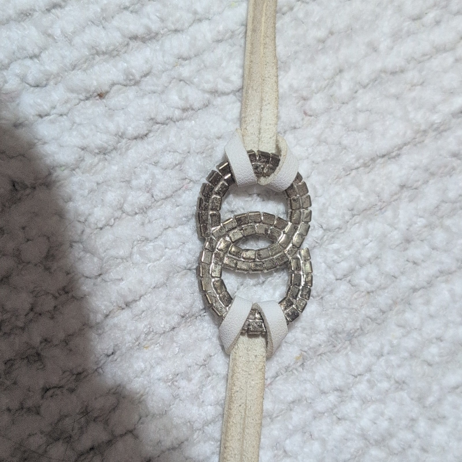 White Faux Leather Silver Cable Chain Bracelet Pave Clear Crystal Buckle