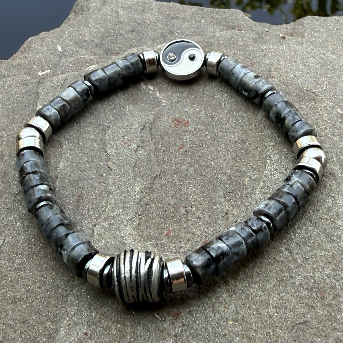 Black Silver Tiger Eye Yin Yang Bracelet