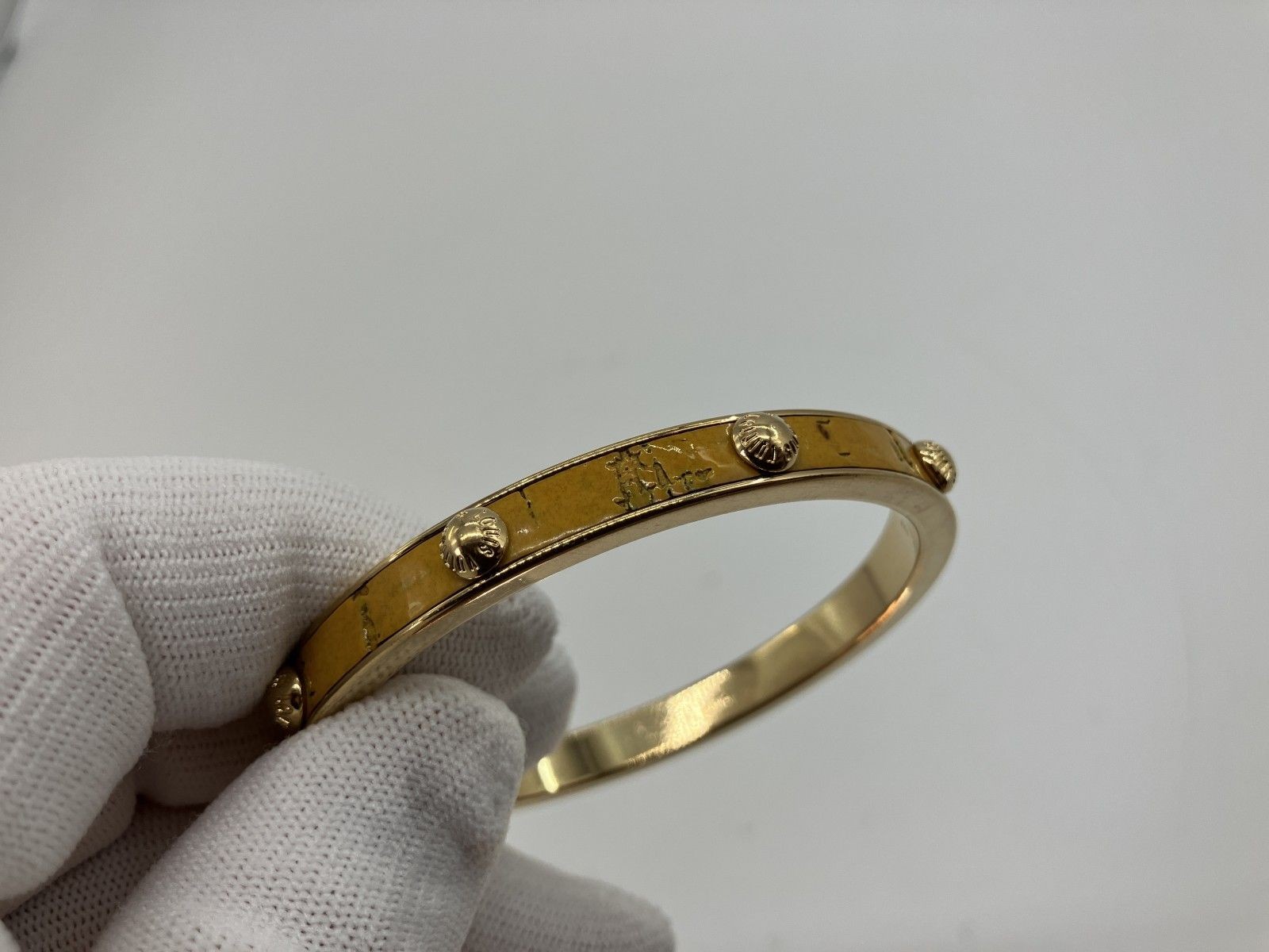 LOUIS VUITTON Louis Vuitton Bangle Bracelet Gold Yellow Studs Resin Vintage Size