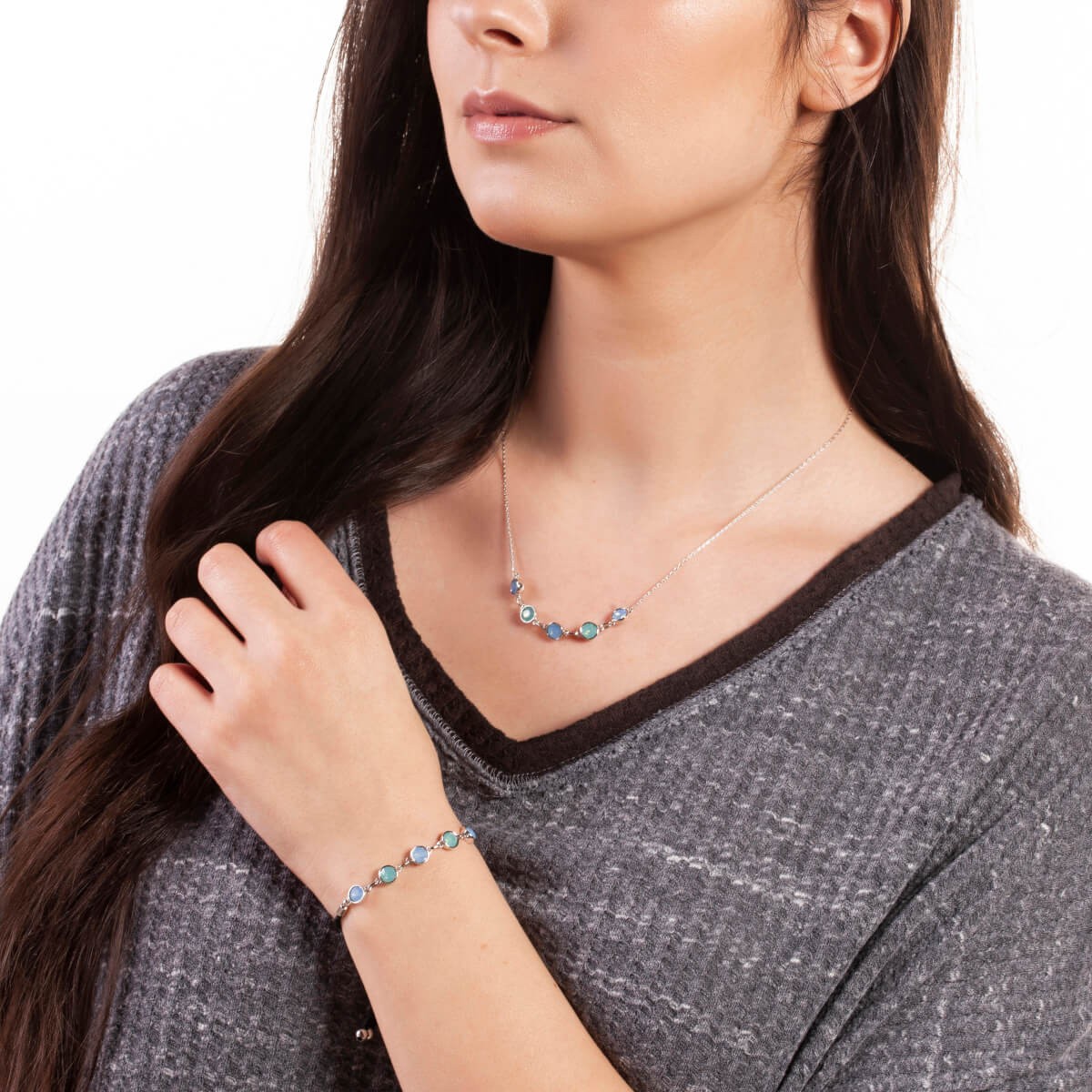 Elegant Confetti 18K White Gold Plated Blue and Green Bolo Black Rope Bracelet