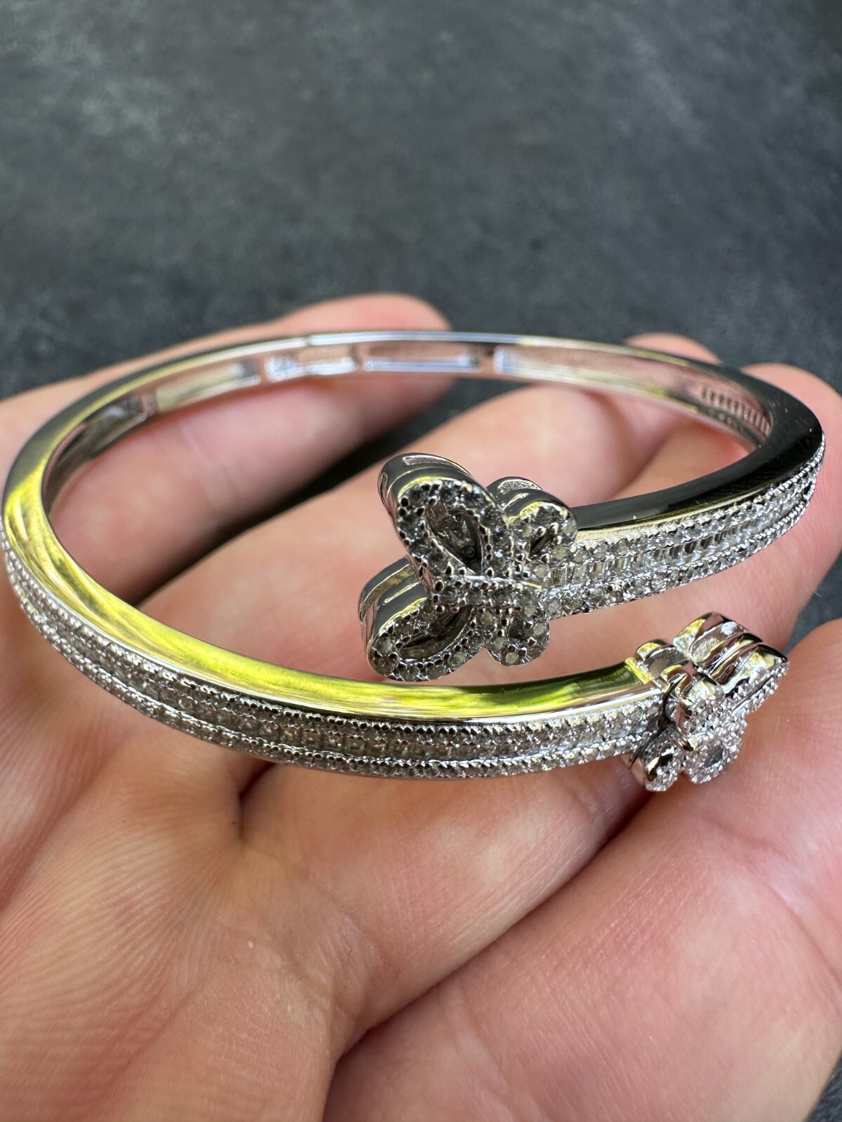Real Solid 925 Sterling Silver Bangle Handmade Bracelet CZ Iced Butterfly Design