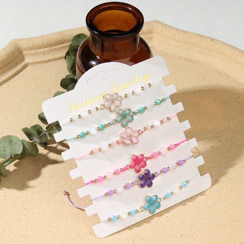 6Pcs Pastel Flower Beaded Bracelets Cute Summer Jewelry Gift for Women