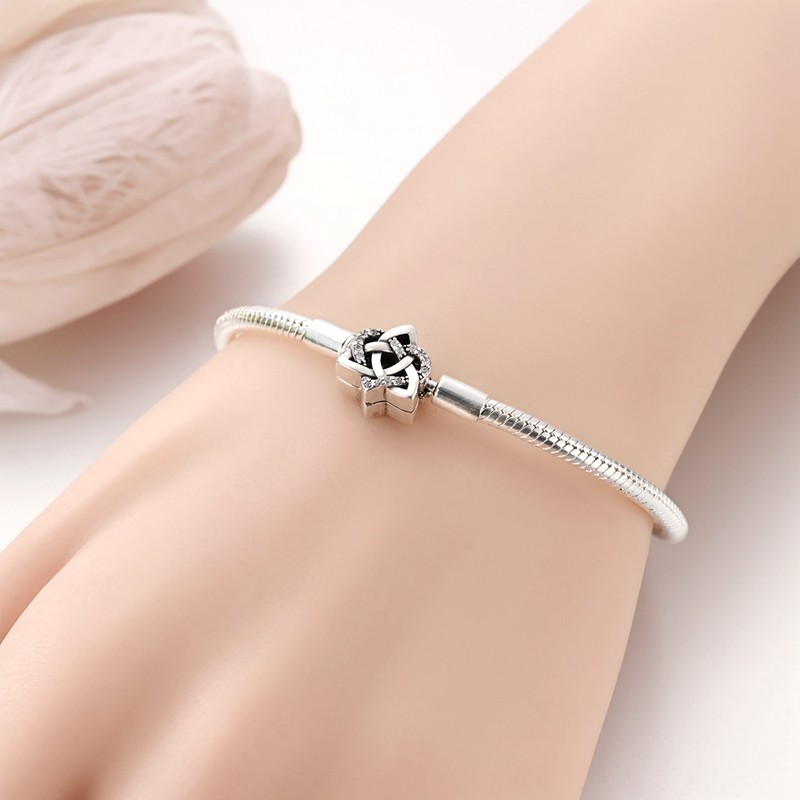 MULA European 925 Silver CZ Heart Clasp Snake Bracelet For Women Charm Jewelry