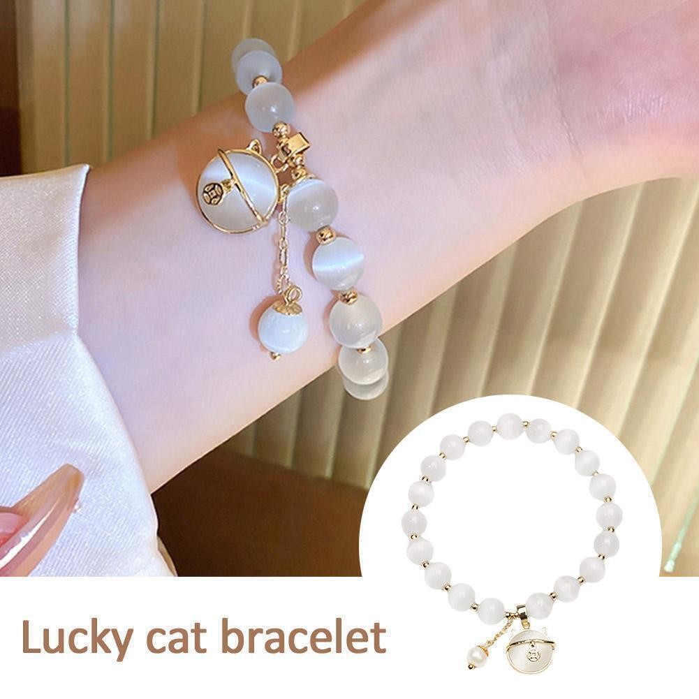 Lucky Moonstone Beads Cat Bracelet Attracting Wealth Women Jewelry Gift US