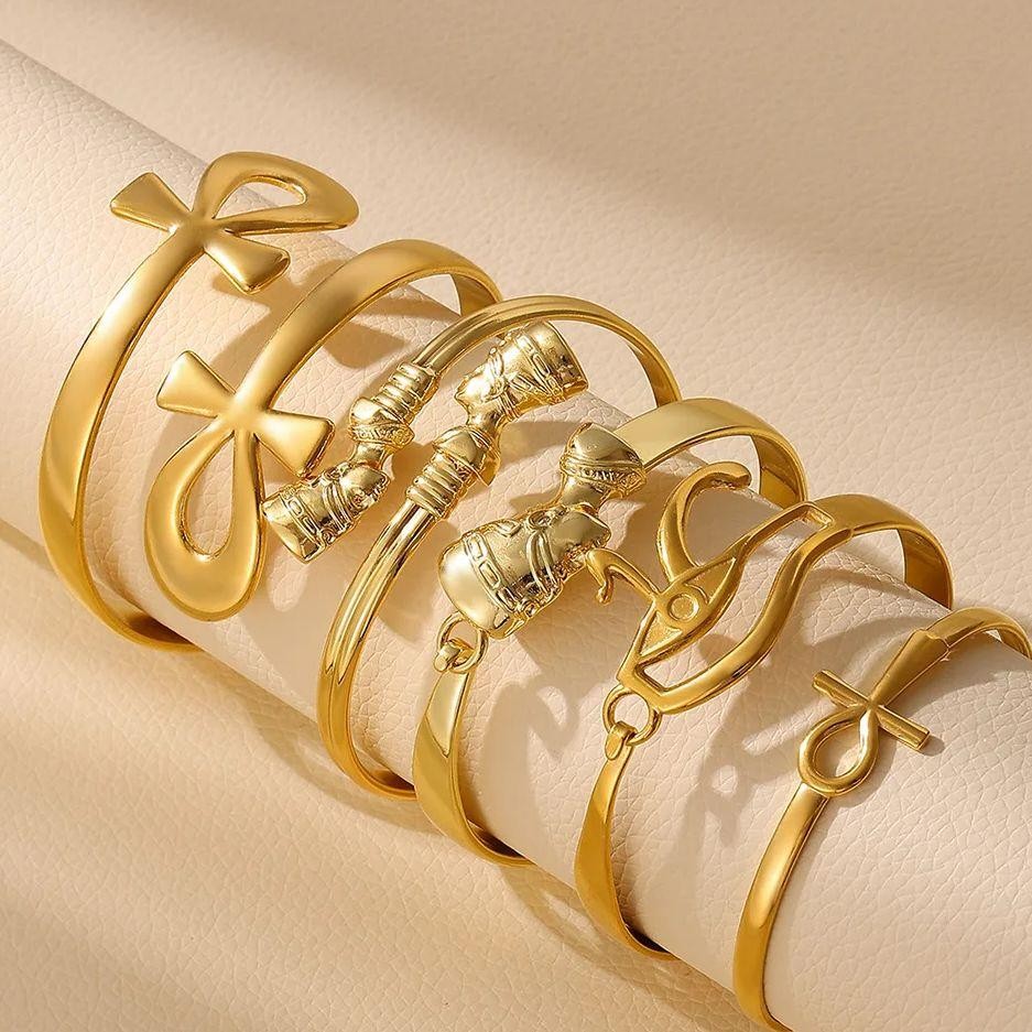 Unisex Bracelet Stylish Egyptian Nefertiti Bangles Africa Couple Cuff Gold Tone