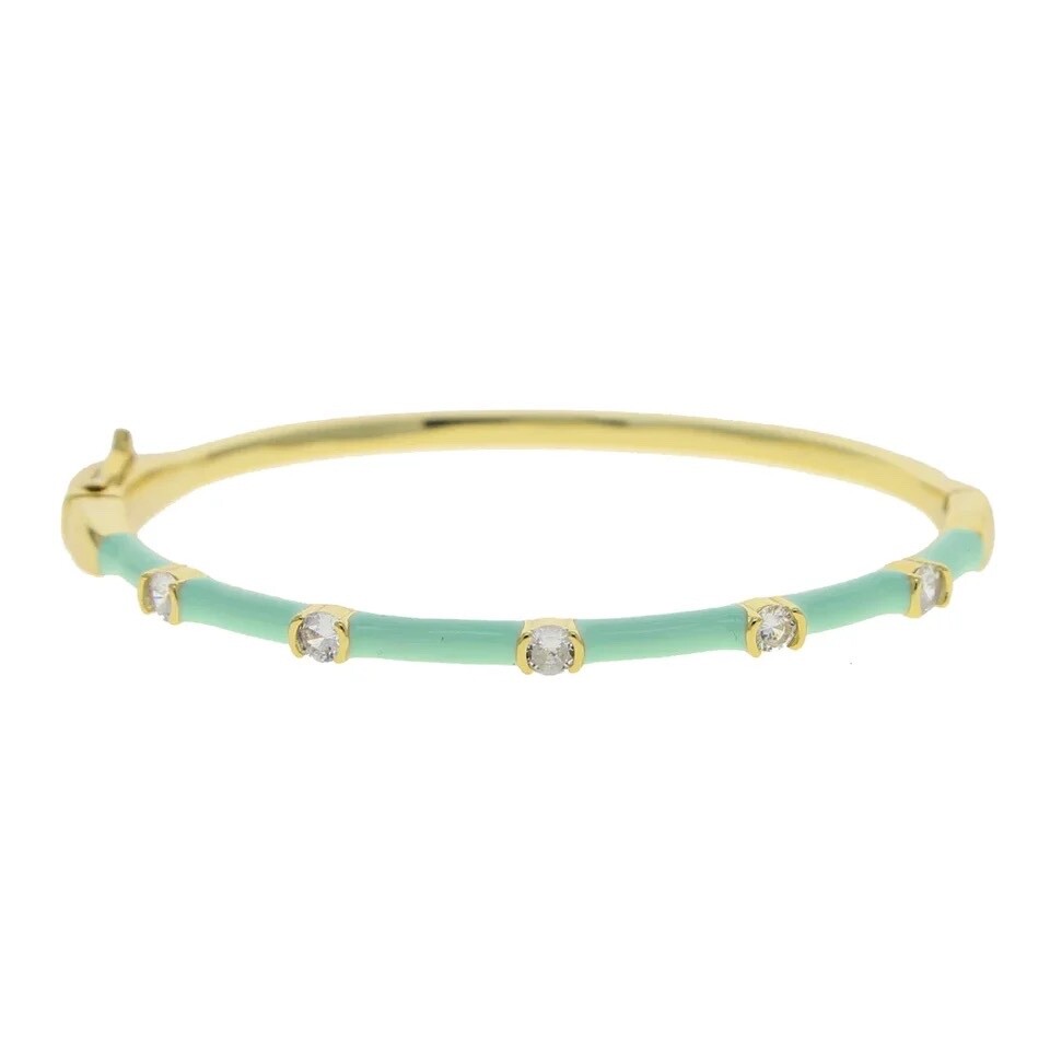 ZARD Pastel Green Enamel and Cubic Zirconia Bangle Bracelet