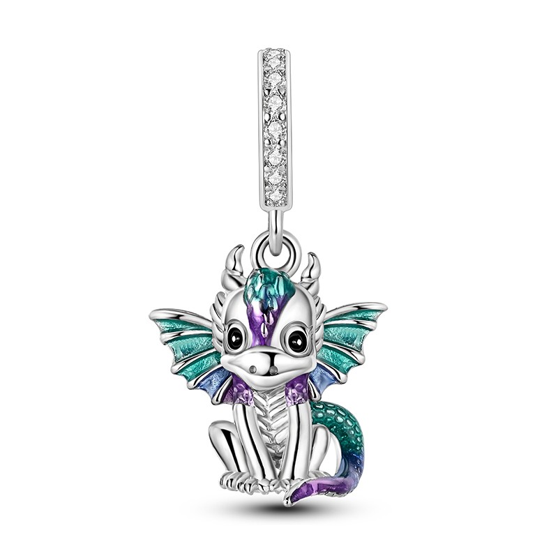 MULA European 925 Silver DIY Charm AAA CZ Enamel Cute Dragon For Women Bracelet