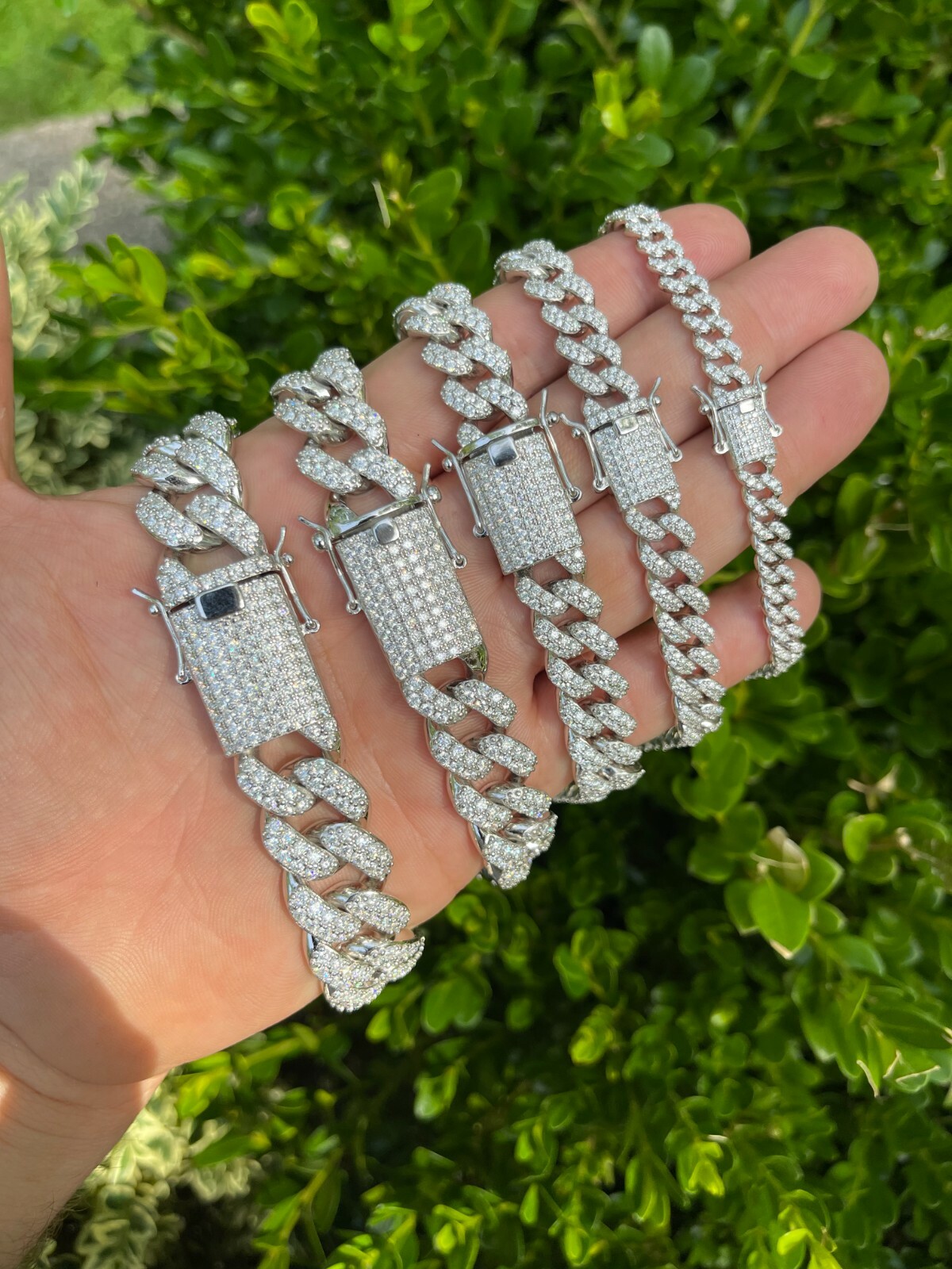 Real Miami Cuban Link Bracelet Iced MOISSANITE Out Solid 925 Sterling Silver ICY
