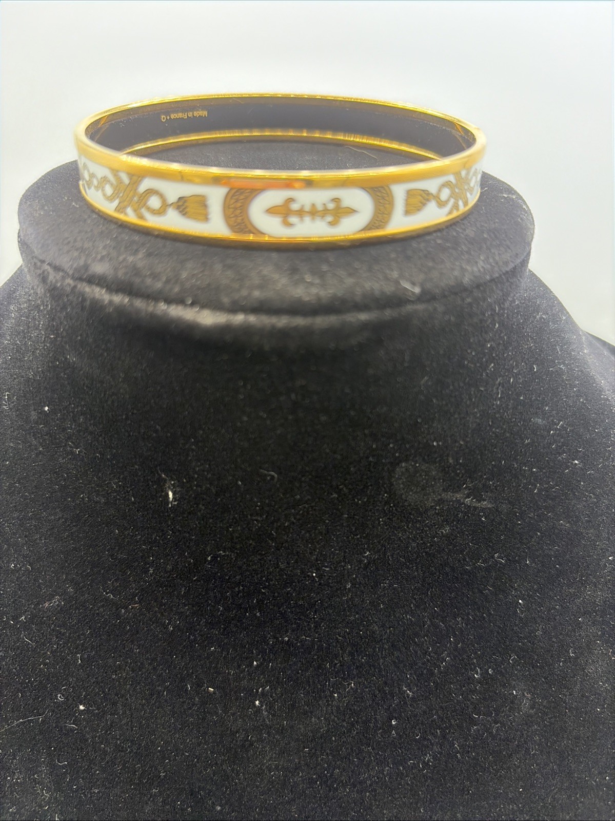 RARE Hermes Paris Enamel Narrow Grand Apparat Bangle Bracelet Gold Printed Desi