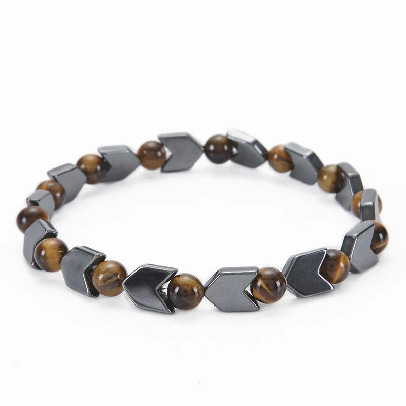 Genuine Tiger Eye Hematite Men Bracelet Arrowhead Crystal Protection Stone Gift