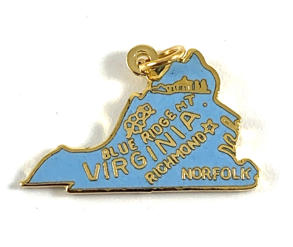 Virginia State Charm Enamel | Brass | Blue | 5/8″ x 3/8″ | New Old Stock