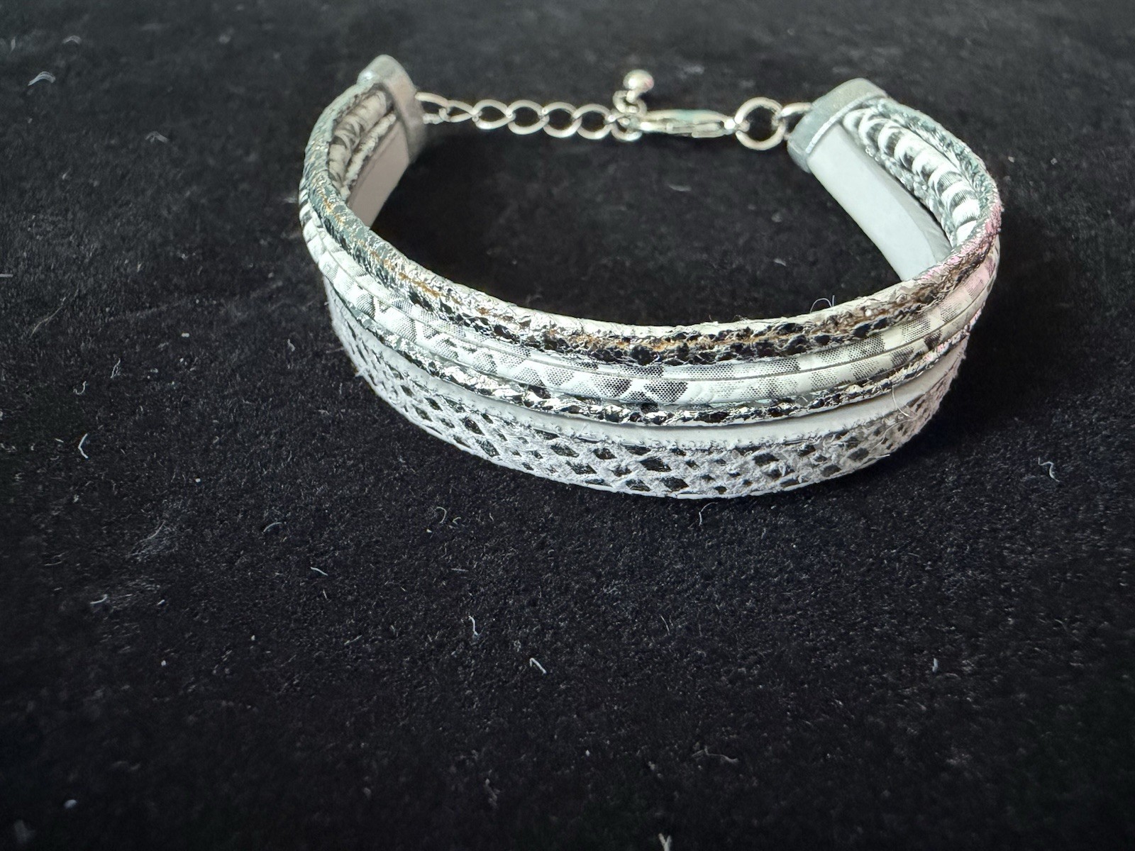 Silver And White Snake Skin Multi Strand Bracelet