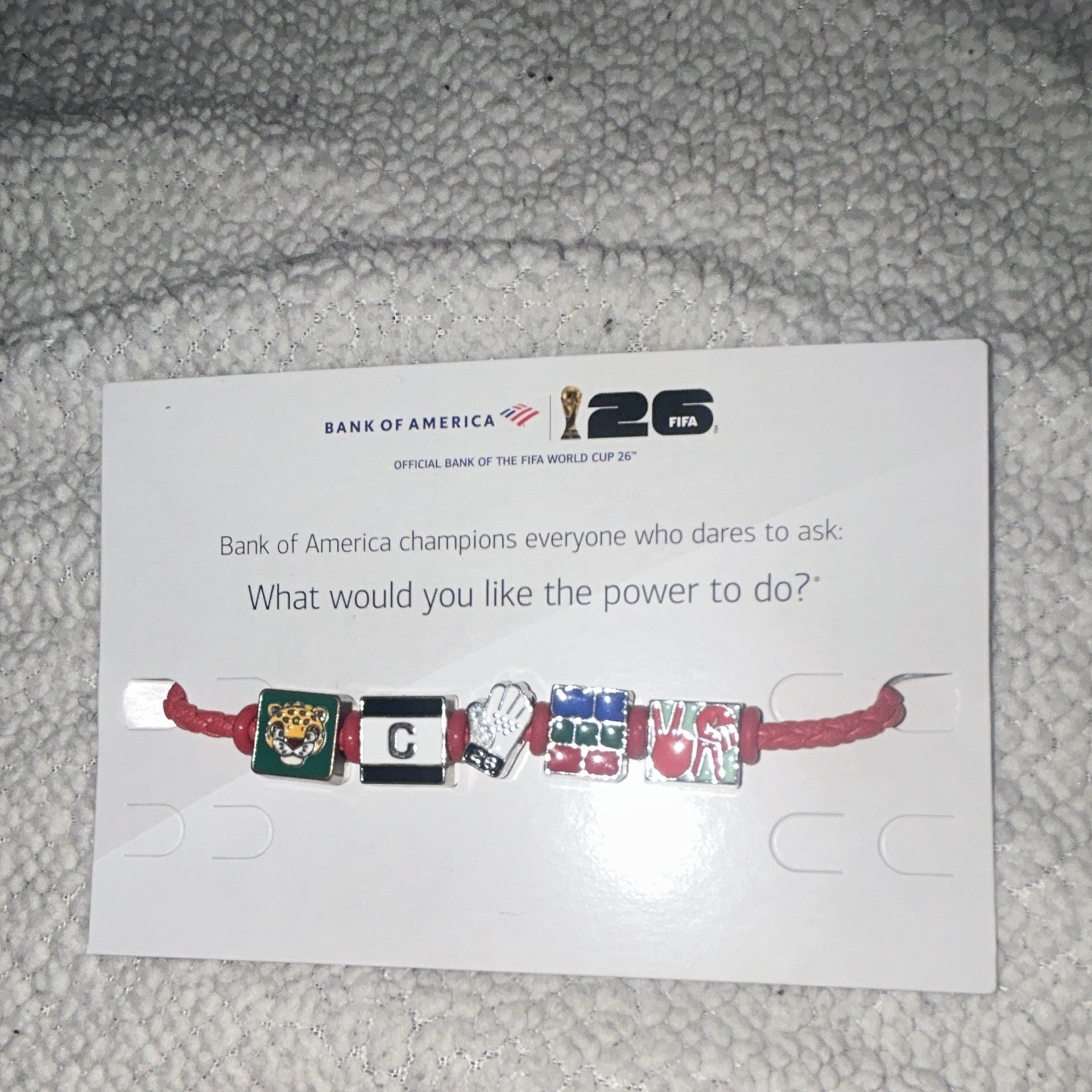 Bank of America FIFA World Cup 26 Beaded Charm Bracelet Red Cord Enamel