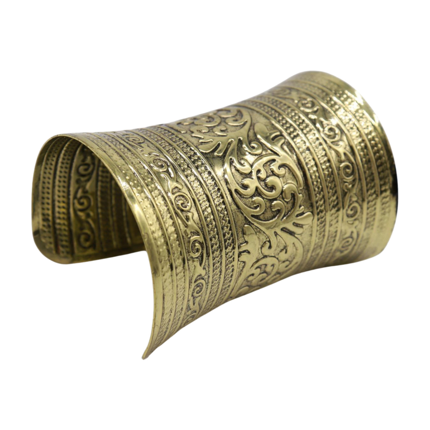 Women Antique Gold Long Metal Roman Cuff Bracelet Filigree Adjustable Fit Size