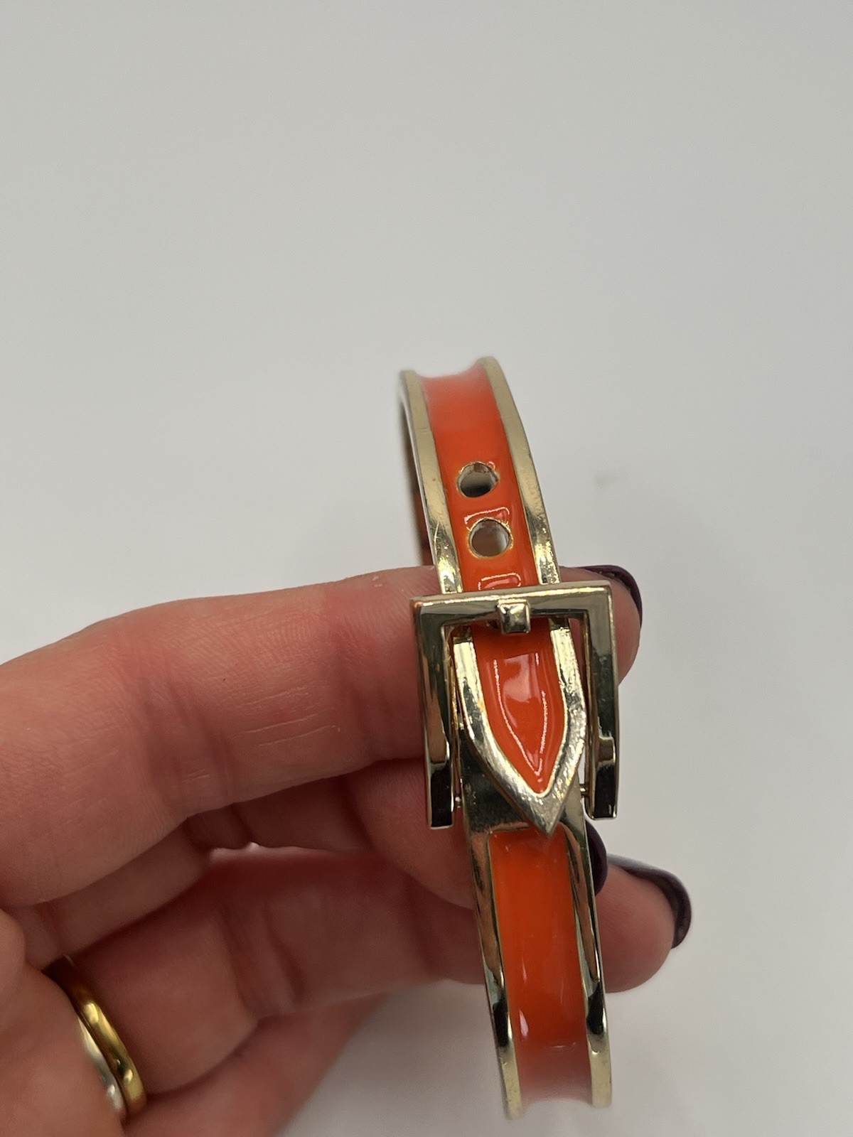 2 Orange And Gold Metal Bangle 90s Bracelets, Enameled, Vintage , Nice Condition