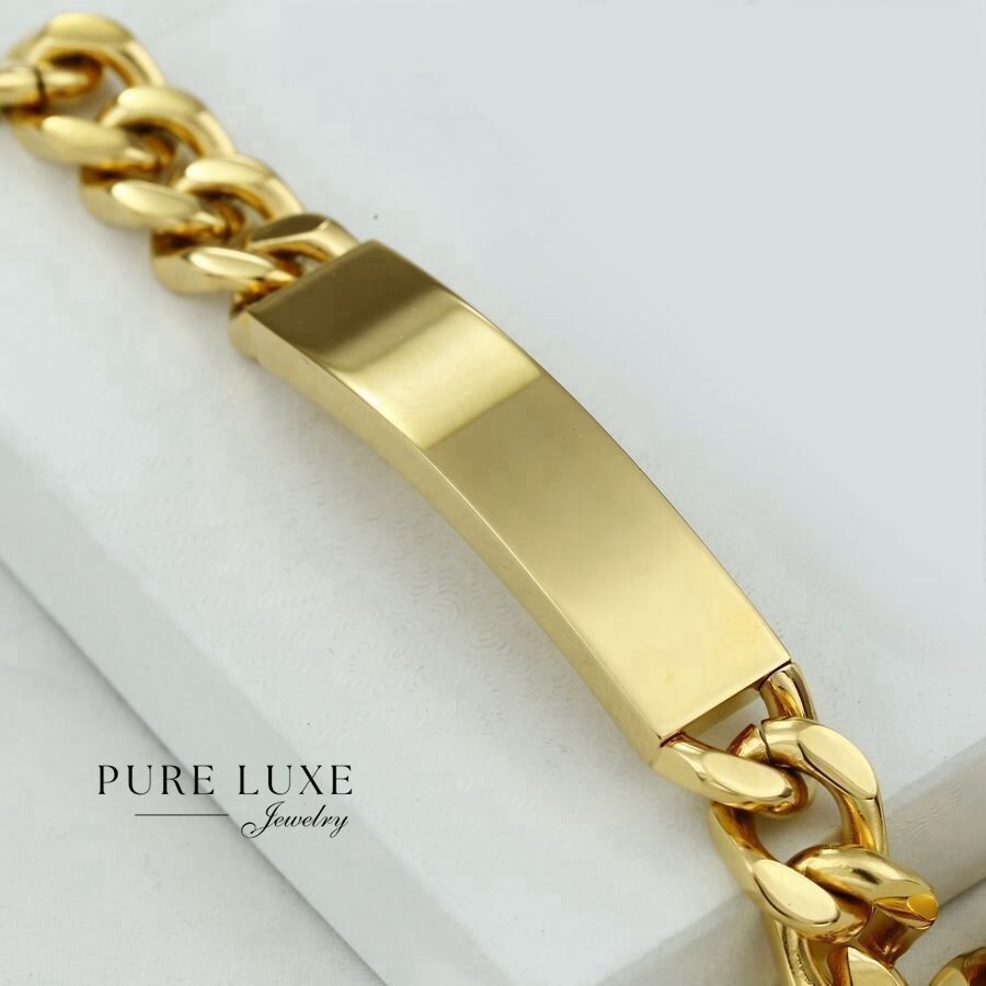 Men’s 8.5″ Stainless Steel,Bar Cuban Curb Chain Bracelet Gold plated Box