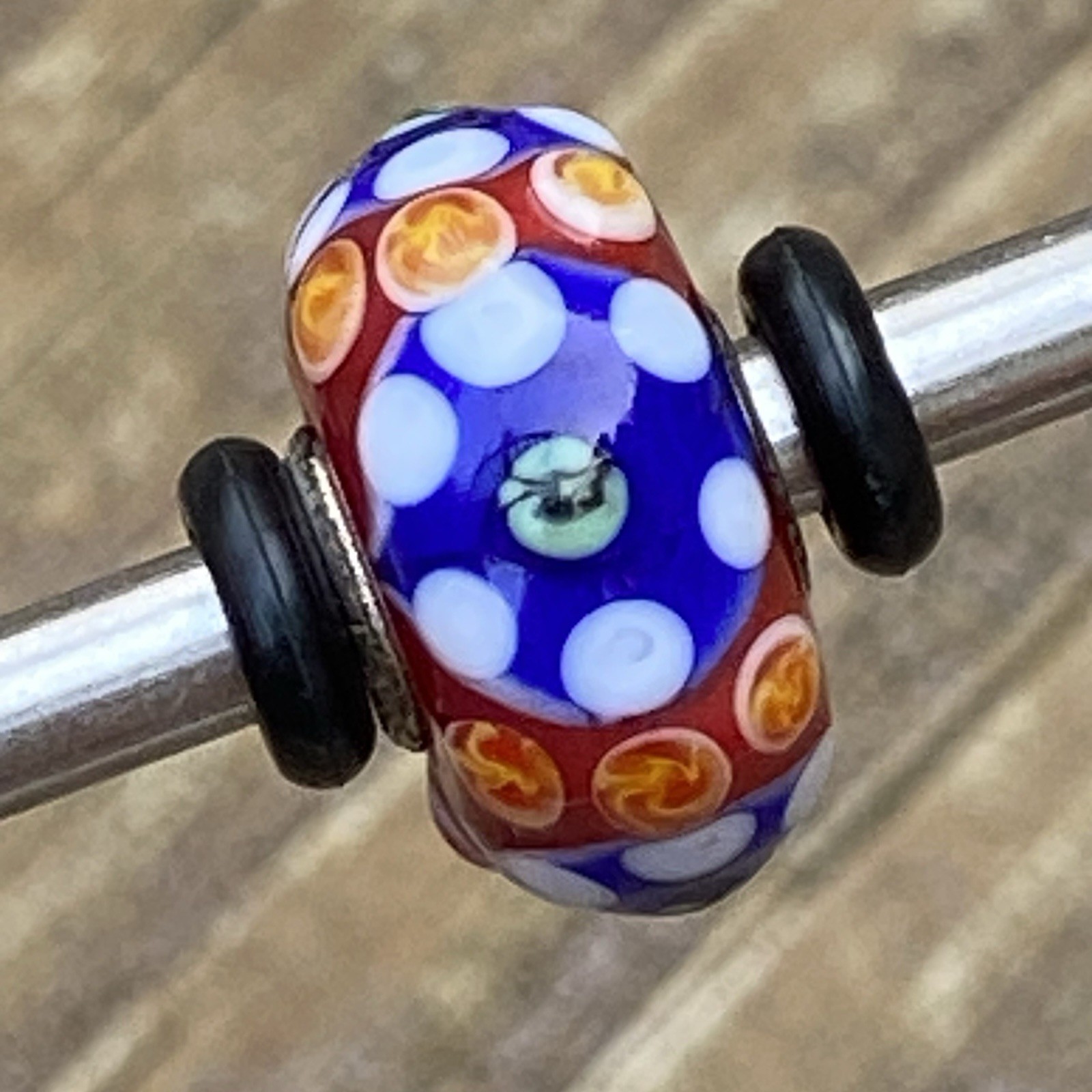 Authentic Trollbeads Unique OOAK Bead Red, Blue, Yellow & White