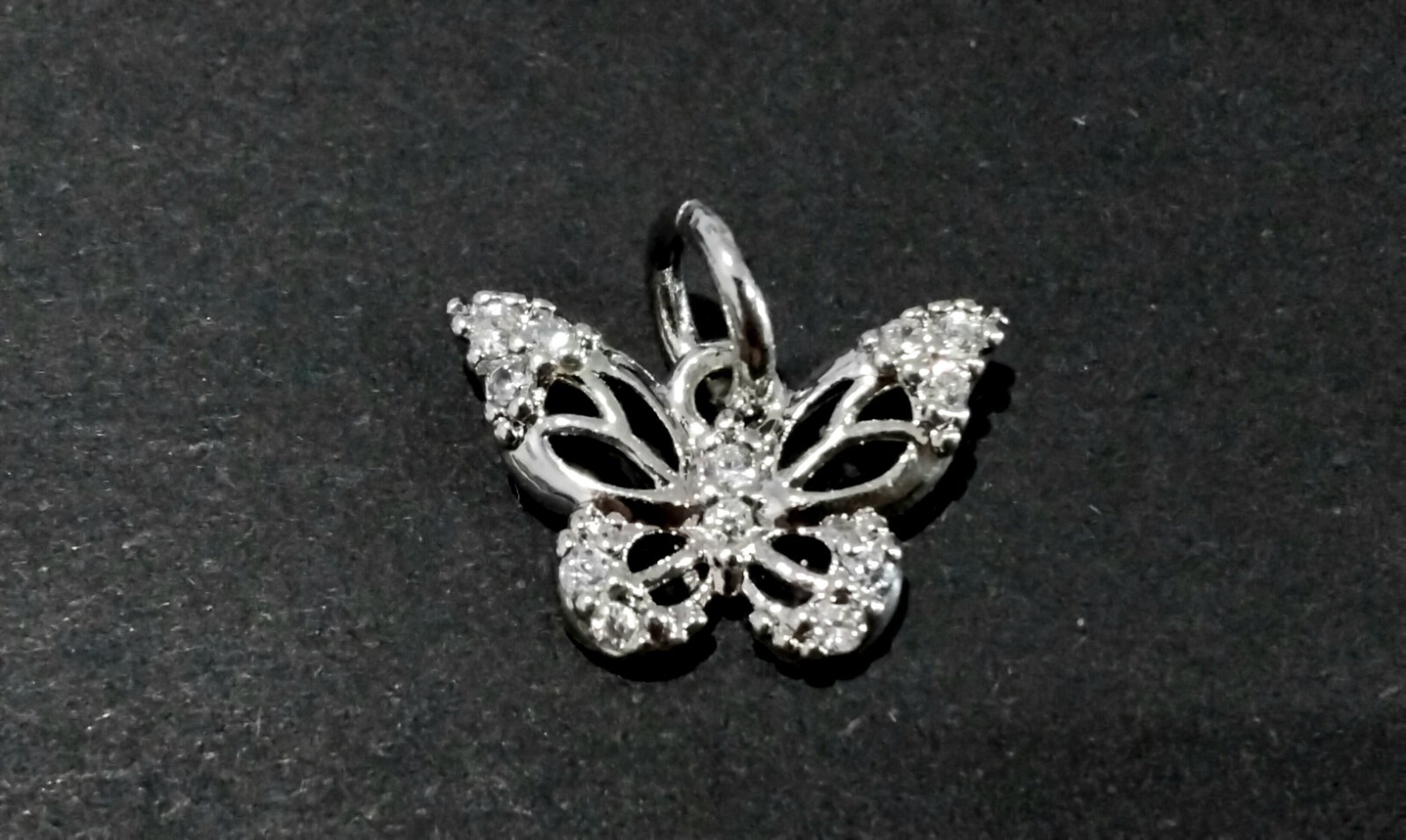Brass Micro Pave Cubic Zirconia Charm, Jump Ring, Butterfly 1, 8x12x2mm, 1 pce