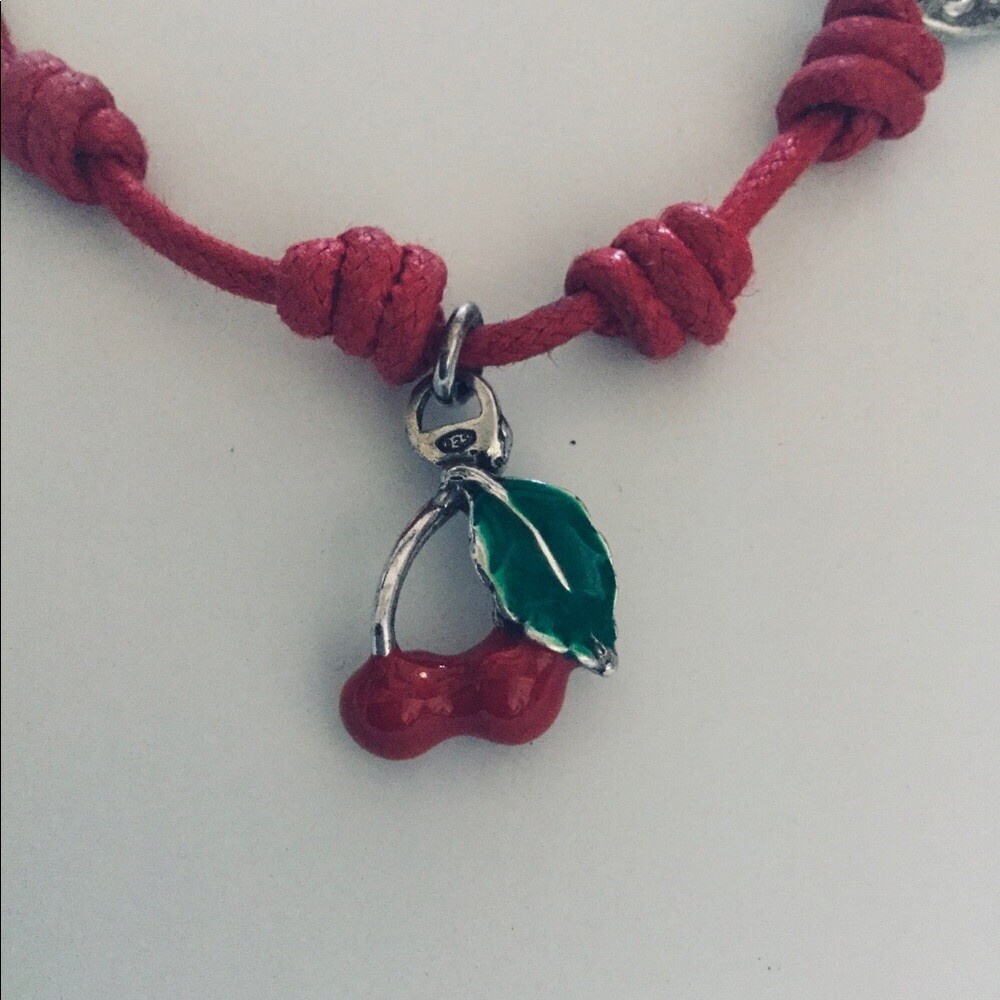 GIOIELLI STERLING SILVER ENAMEL DOP ITALY CHERRY RED CORD BRACELET