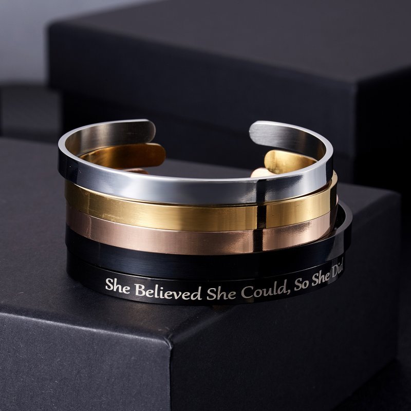 Free Engrave Personalized Stainless Steel Bracelet Custom Date Name Cuff Gifts