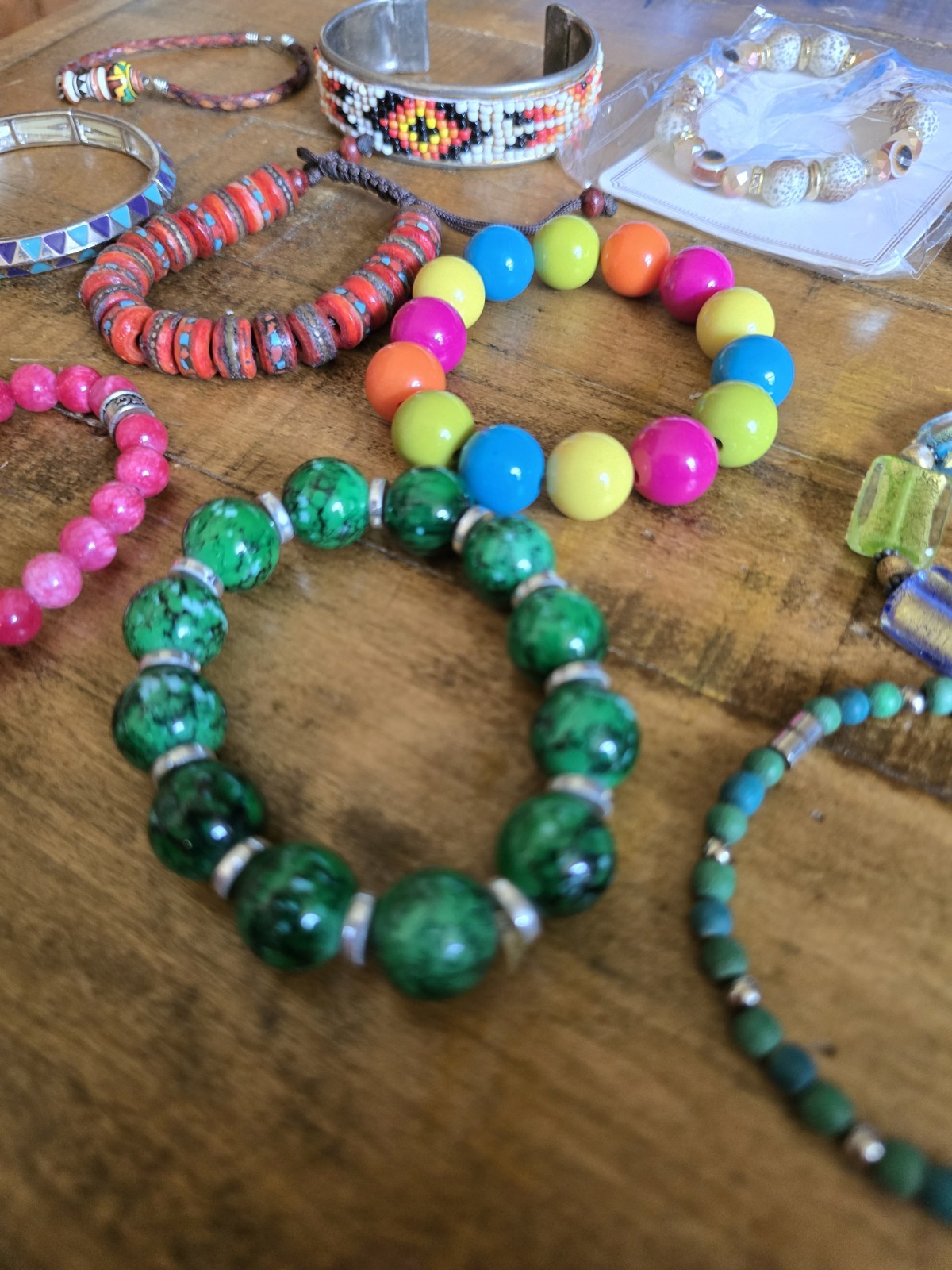 Lot of 27 Mixed Style Bacelets Beaded Stone Acrylic Glass Costume