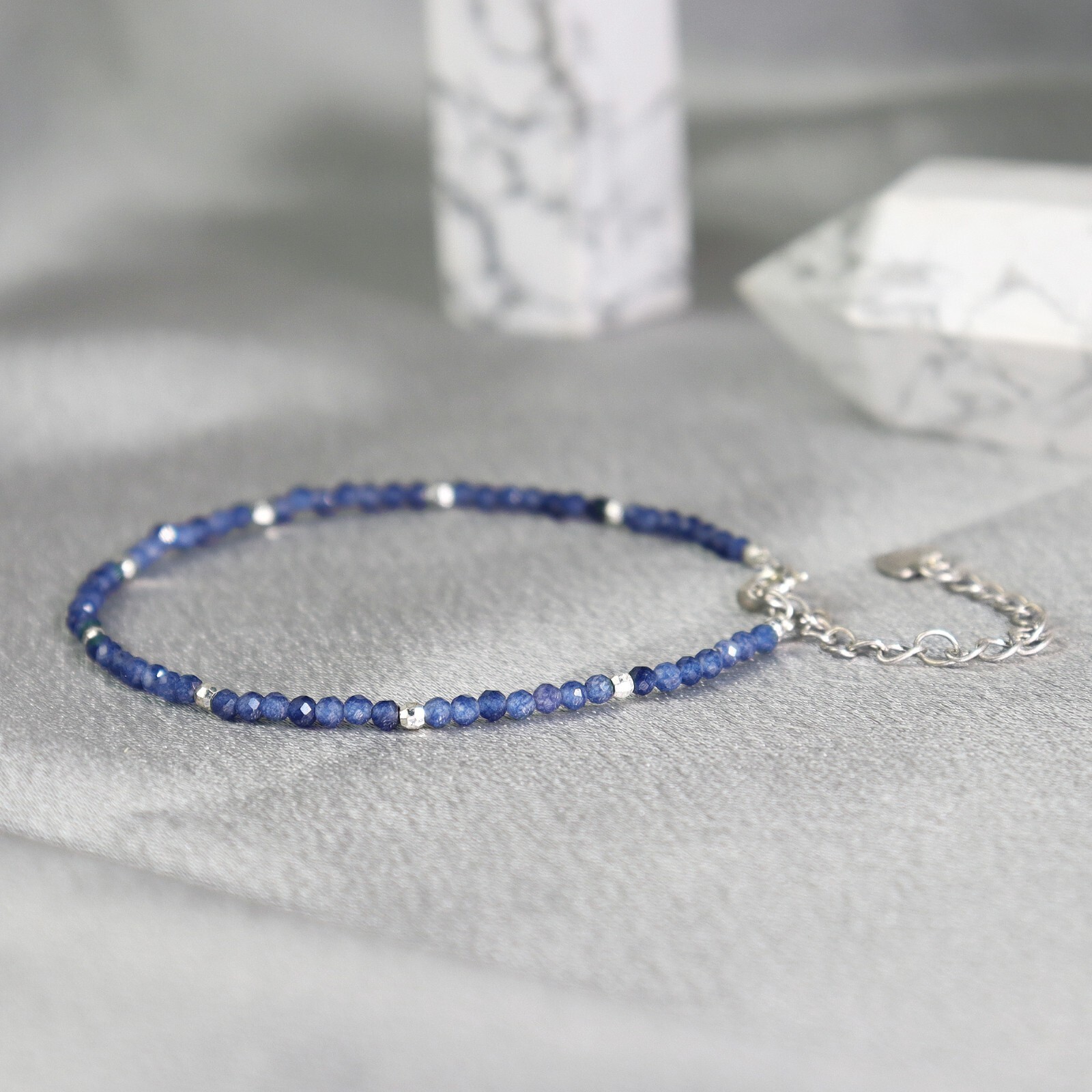 Minimalist Women Bracelet Sapphire 2mm Bead Healing Crystal Elegant Jewelry Gift