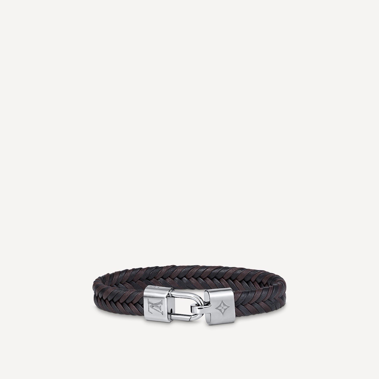Louis Vuitton Brown Braided Leather Bracelet M8000E New