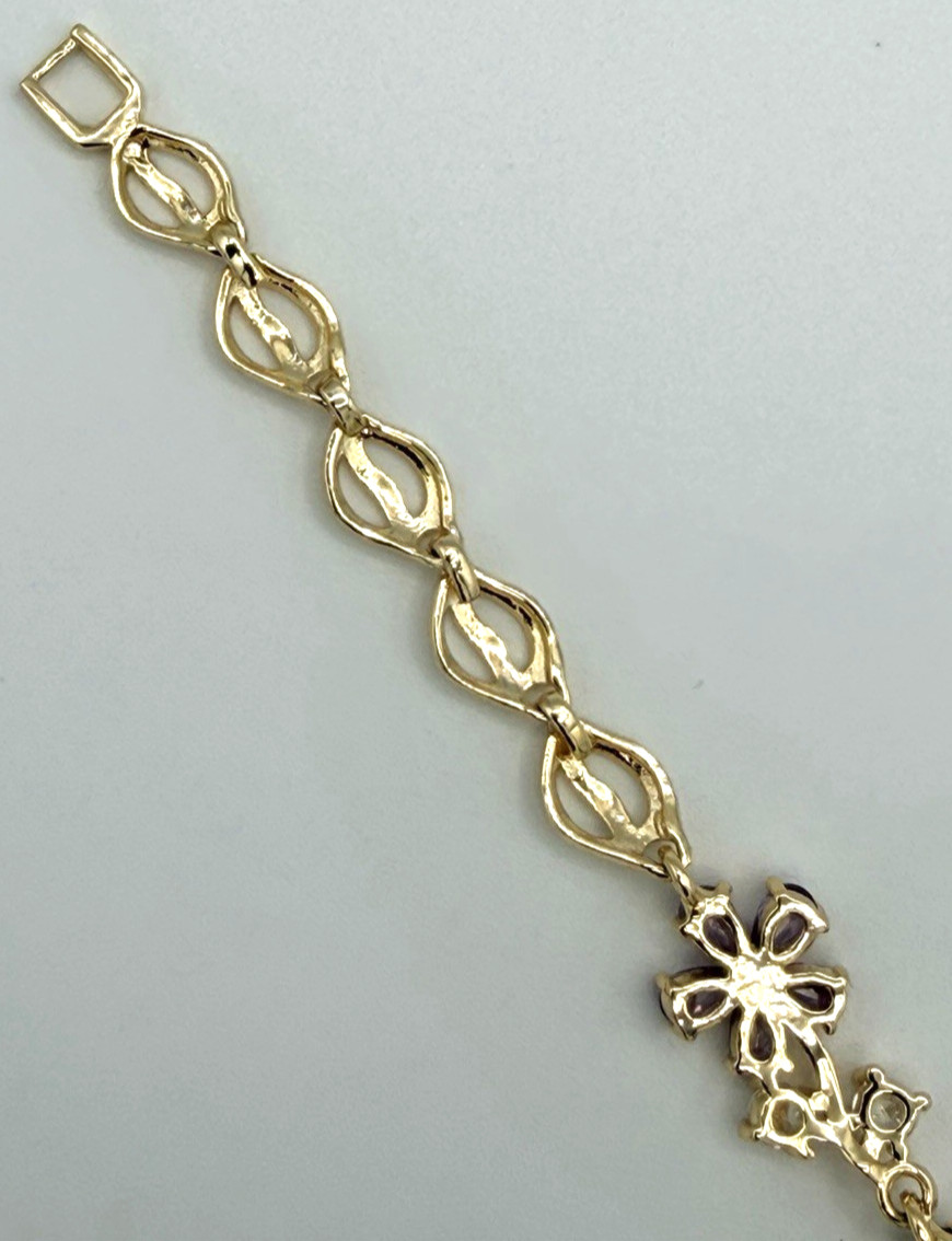 18K Gold Filled Bracelet w/ Purple & White Crystals – 7 Inches New