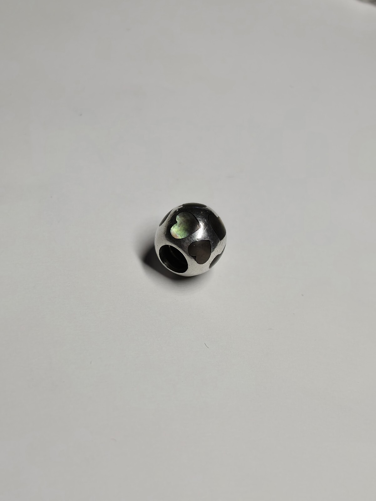 Genuine Pandora Charm “Black Mother of Pearls Hearts” – 790398MPB – retired