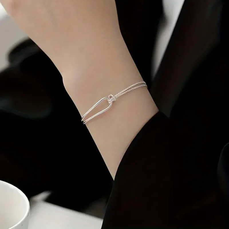 New S925 Silver Minimalist Geometric Collage Bracelet Women’s Jewelry Exquisite