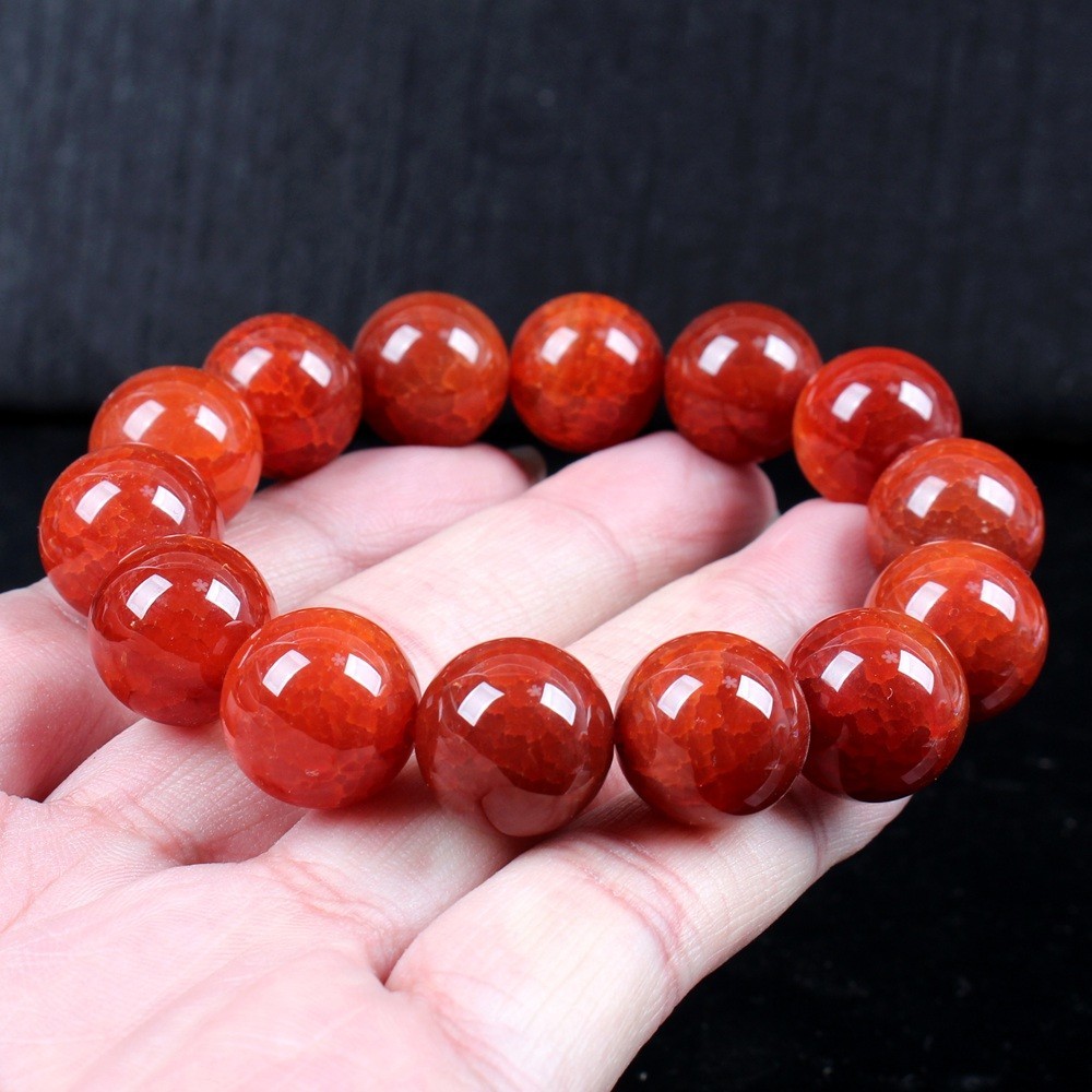 16MM Certified Red 100% Natural A Agate Bead Beads Bangle Bracelet 16毫米龙鳞红玛瑙珠子