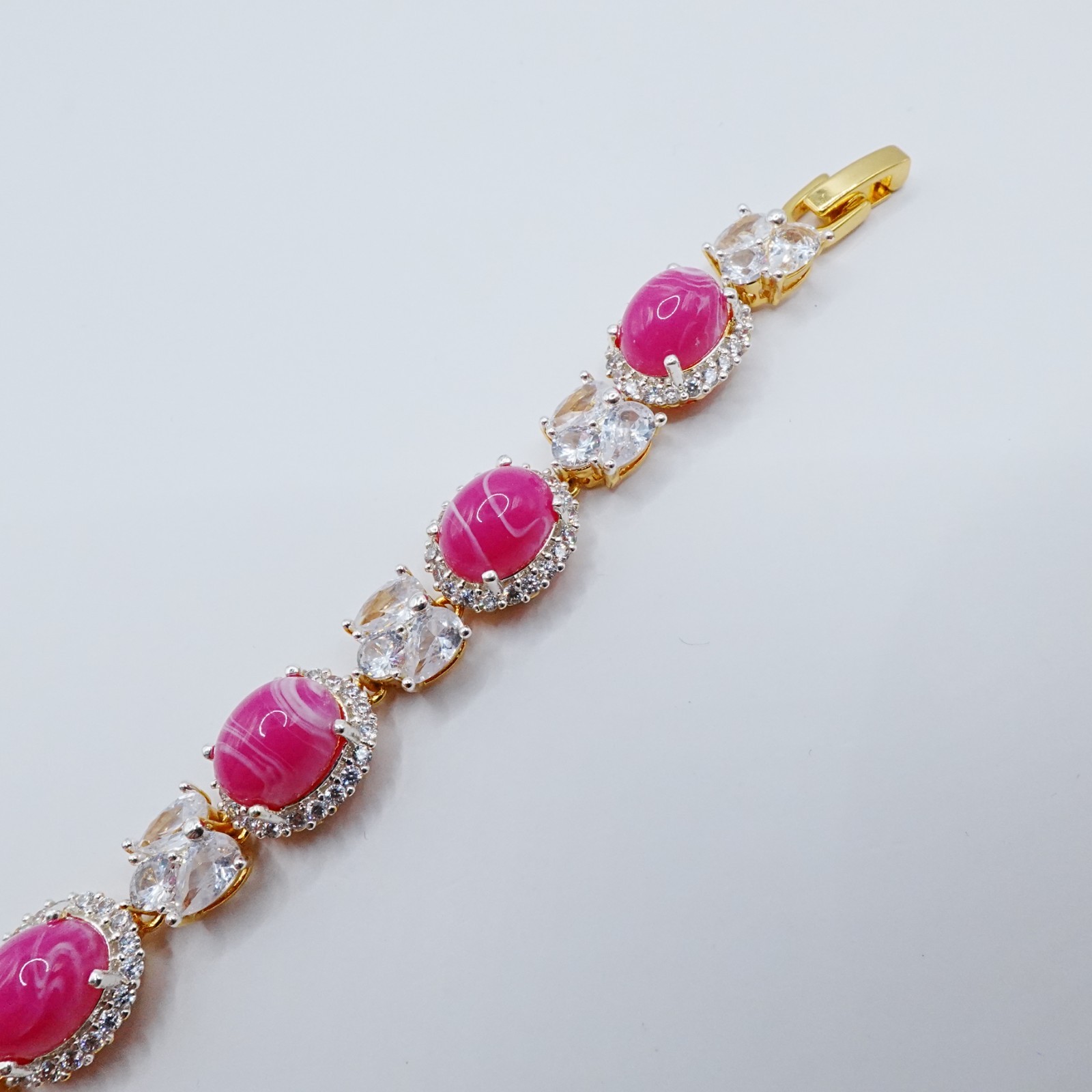 Bracelet Cz Diamond Pink Gemstone 24K Yellow Gold Plated 5.5″ Women Jewelry