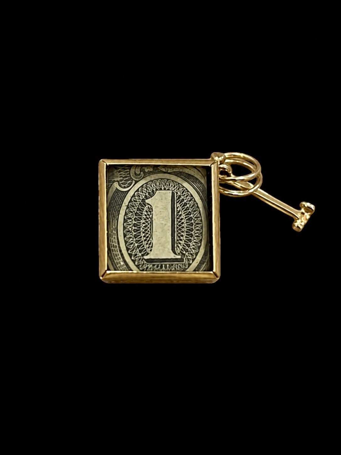 14k Yellow Gold Rectangular Dangle Charm “Mad Money” Dollar Sign Signed No Stone