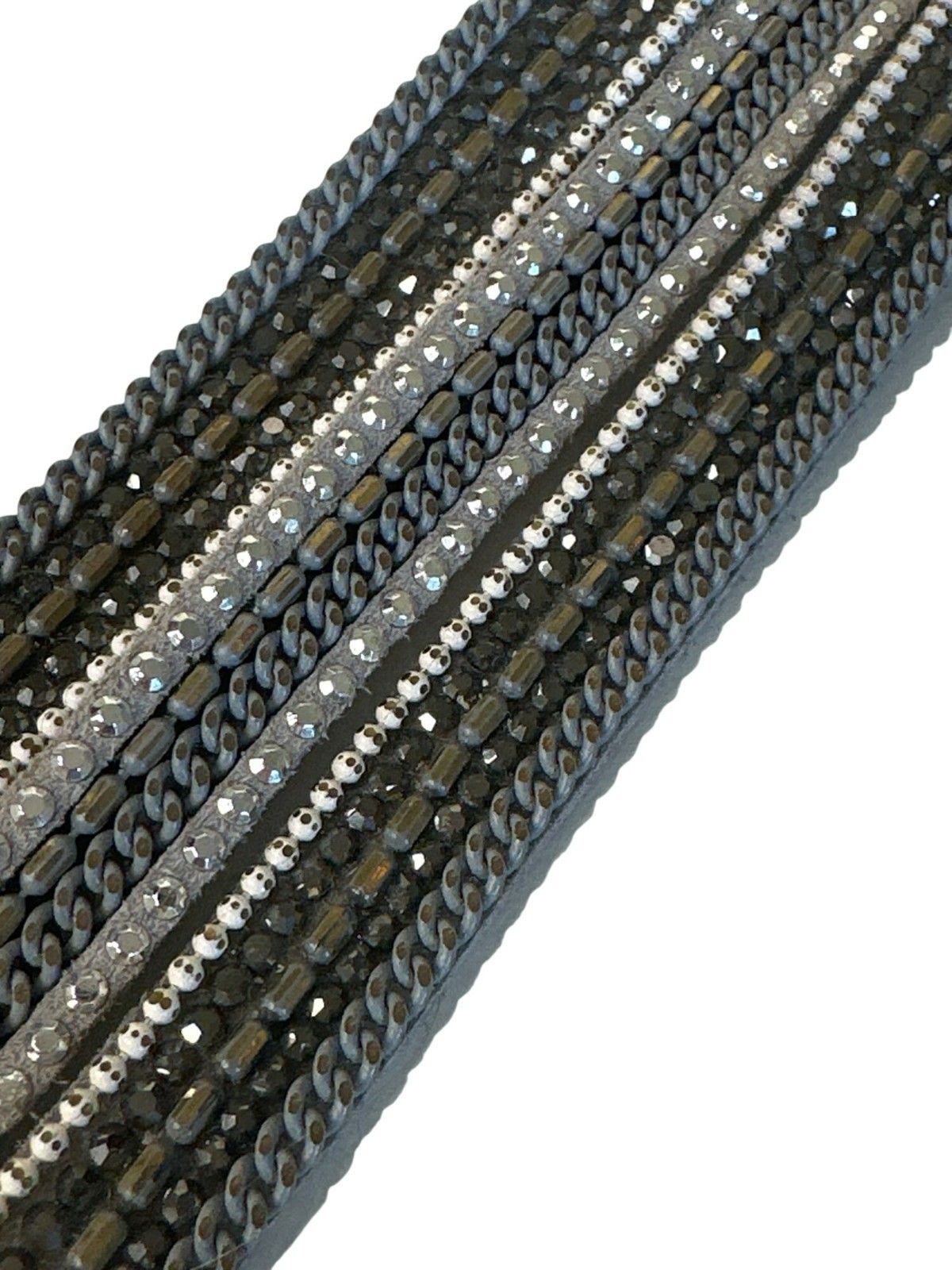 Beaded Wrap Bracelet Turnlock Clasp Gray Faux Leather & Metallic Studs Goth