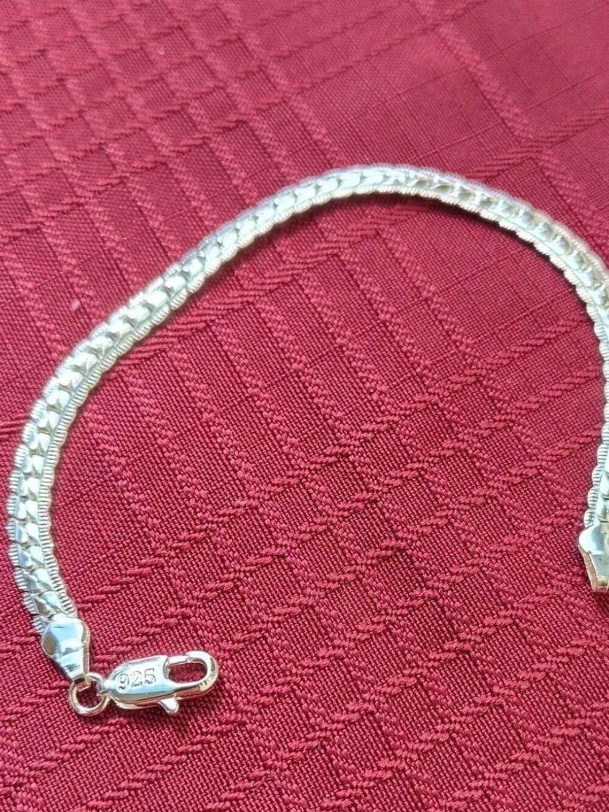 .925 Sterling Silver Bracelet Diamond Cut Cuban Flat Chain 8 in.NOS