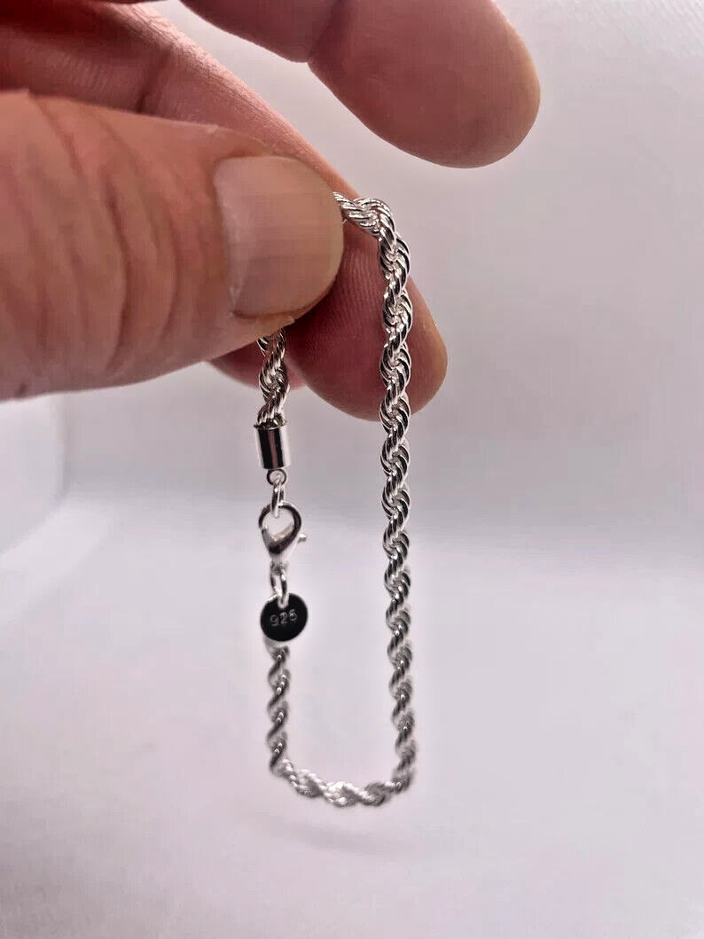 5mm wide rope chain bracelet with lobster closure 925 sterling silver plated