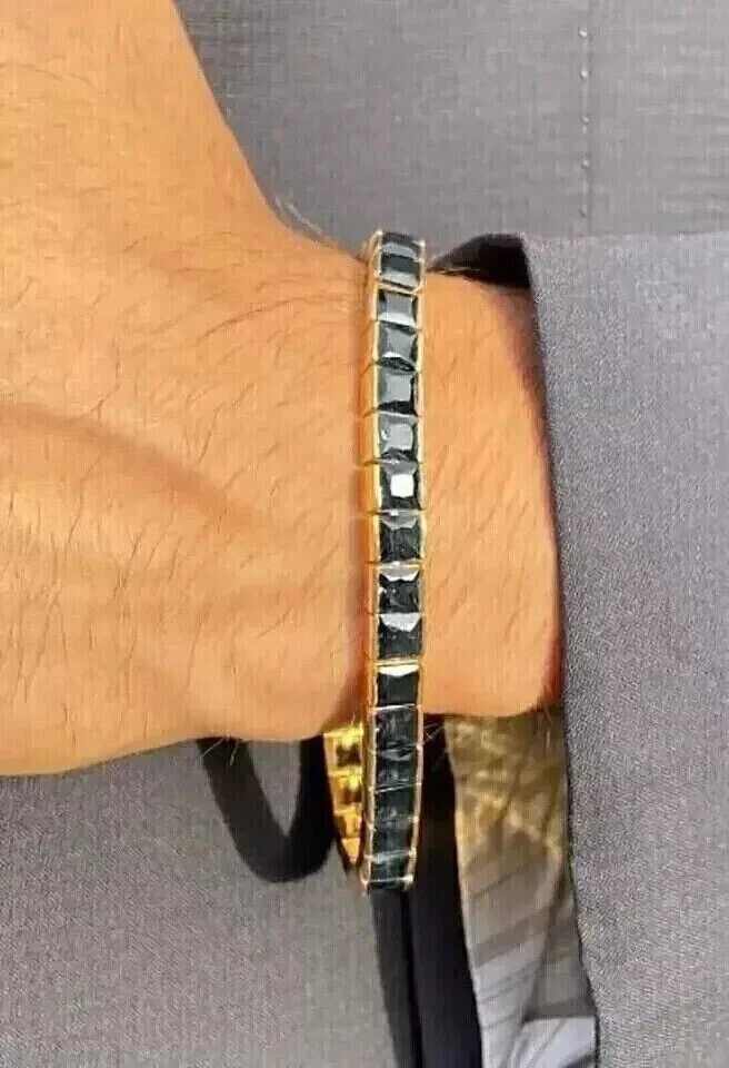 8 Ct Princess Simulated Black Diamond Men’s Tennis Bracelet 14K Yellow Gold Over
