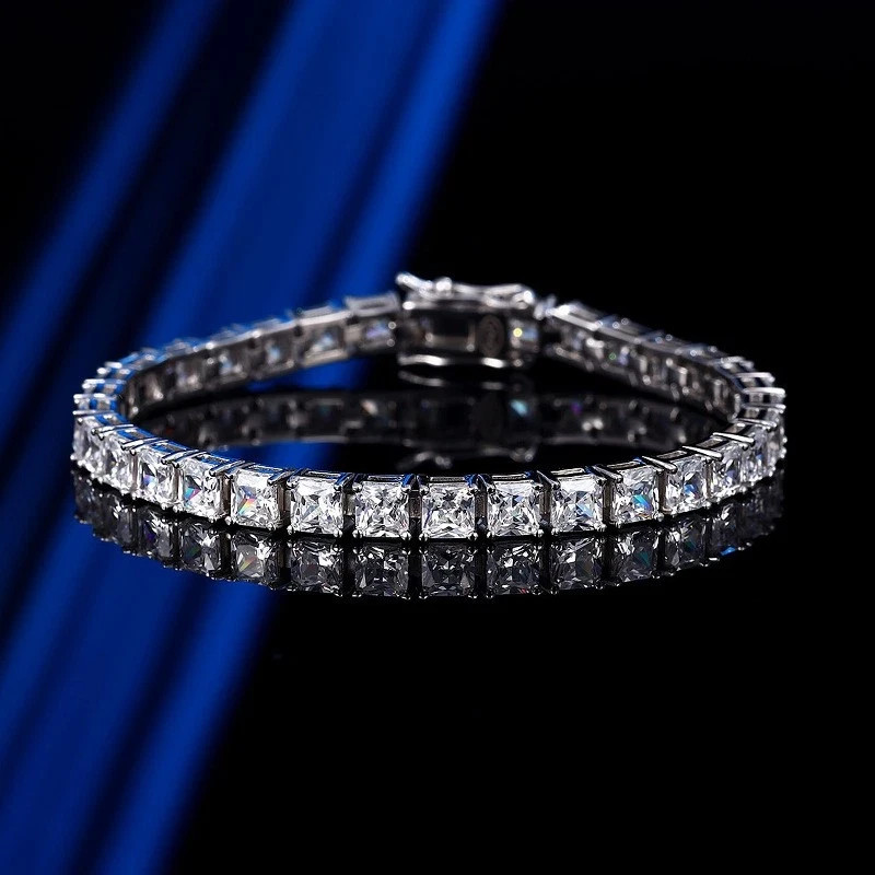 Real Princess Cut 4mm VVS1 MOISSANITE Tennis Chain Bracelet 925 Sterling Silver