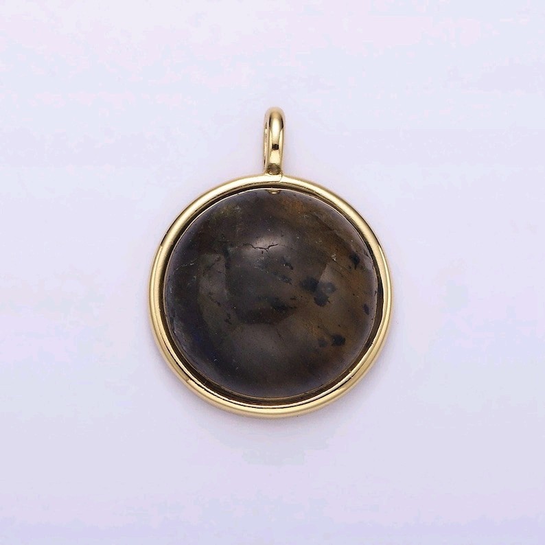 14K Gold Filled Labradorite Round Bezel Pendant Minimalist Charm DIY Jewelry
