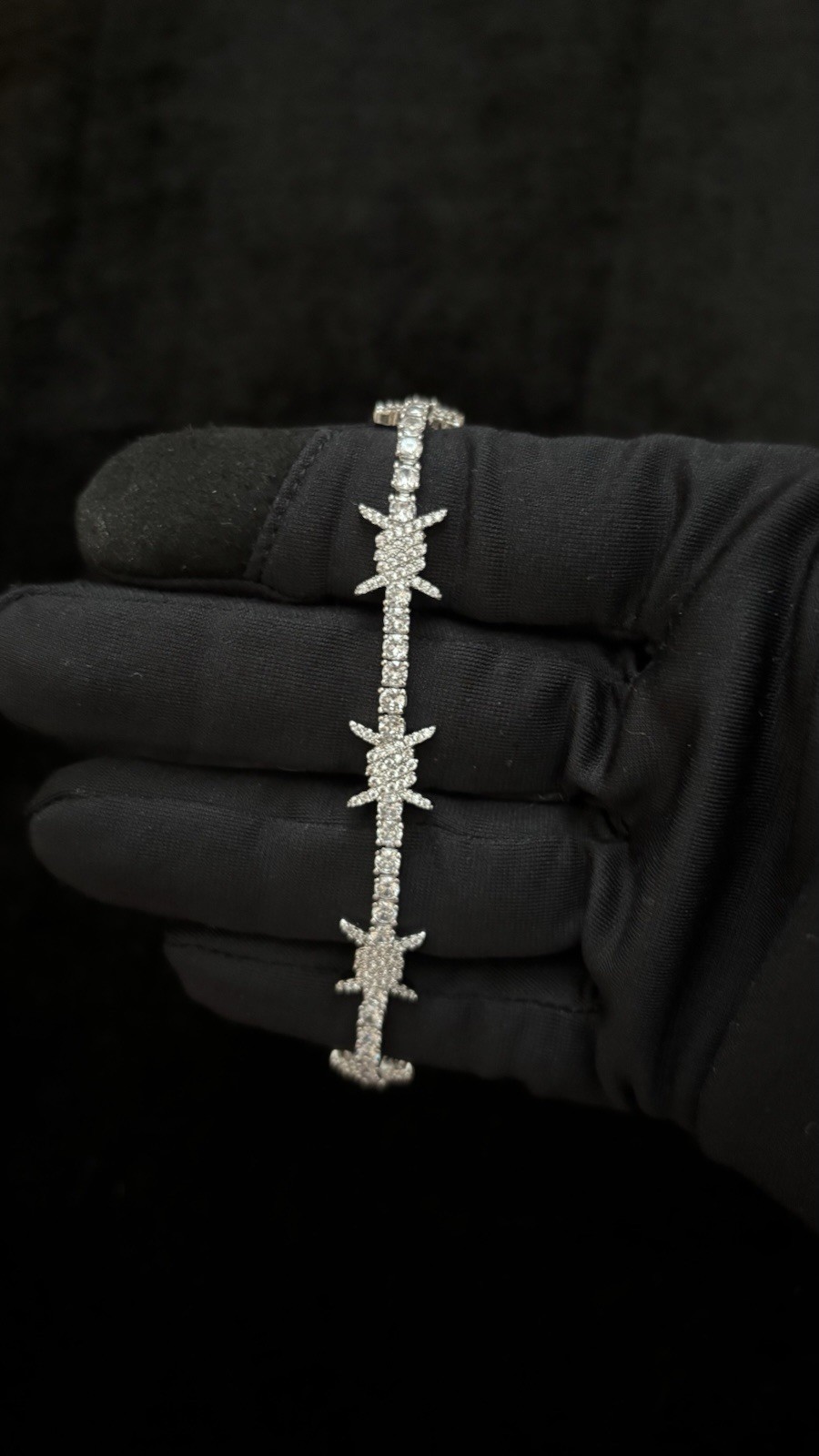 Silver Tone Cross Link Tennis Chain Bracelet, Prong Set White Crystal