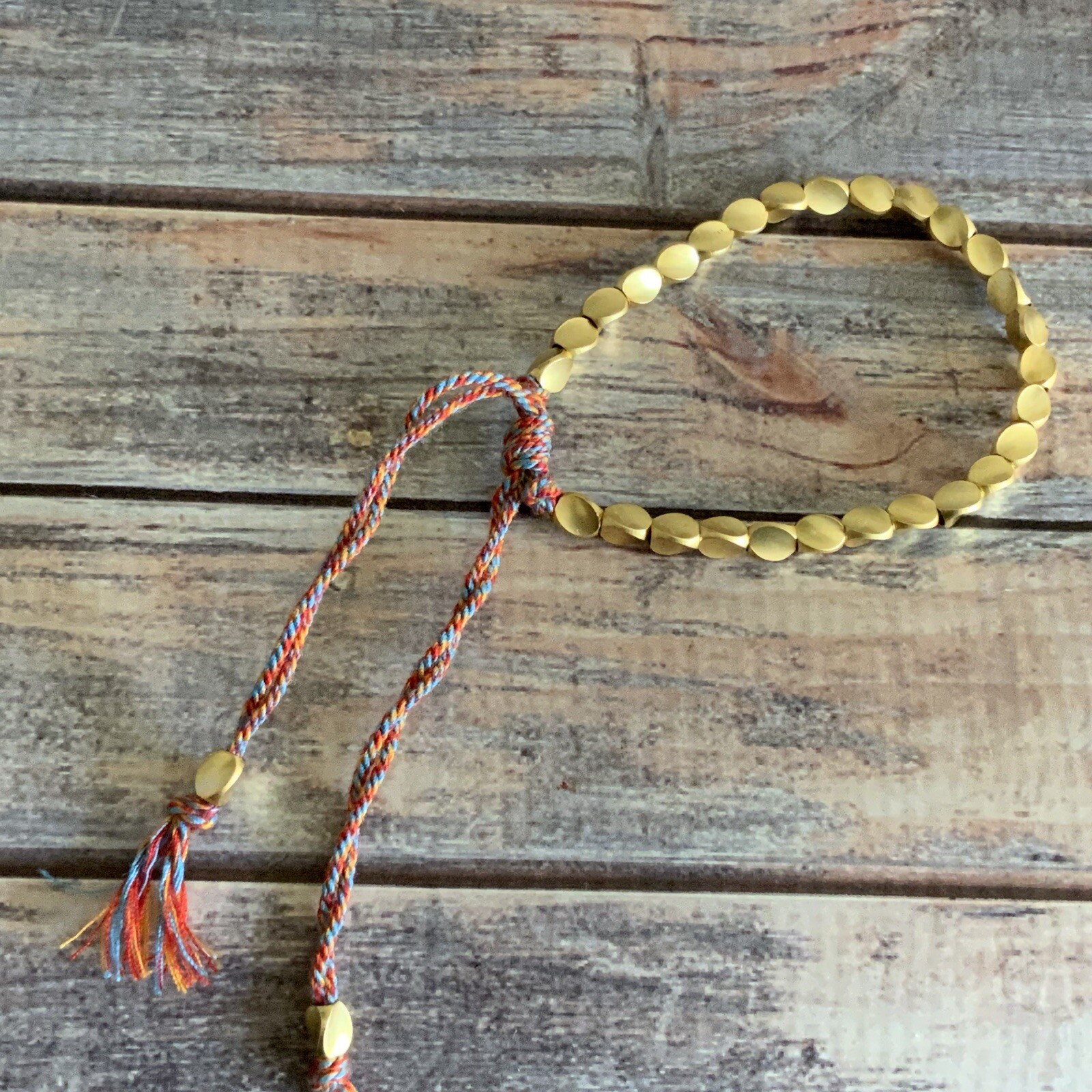 Matte gold metal bead colorful adjustable boho cord bracelet