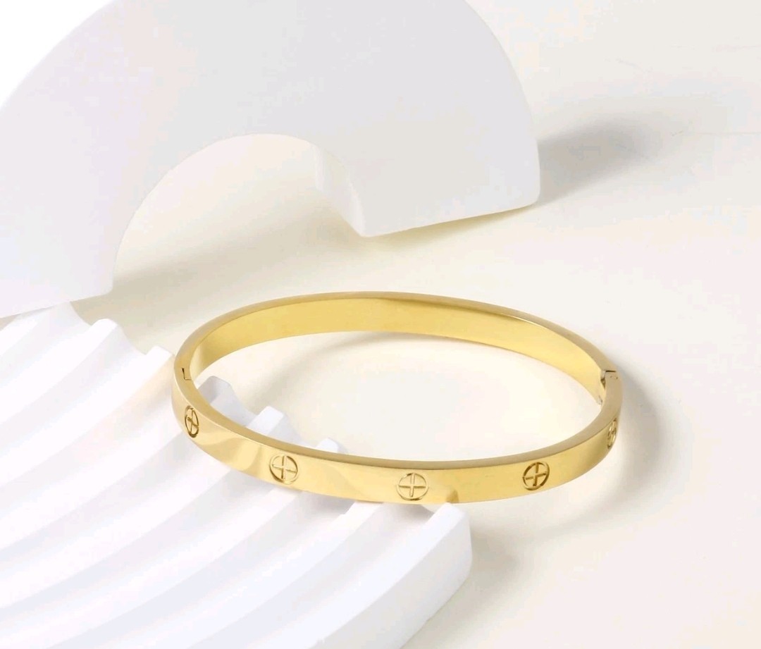 14K Gold Plated Stainless Steel Bracelet Bangle Cuff over stainless steel