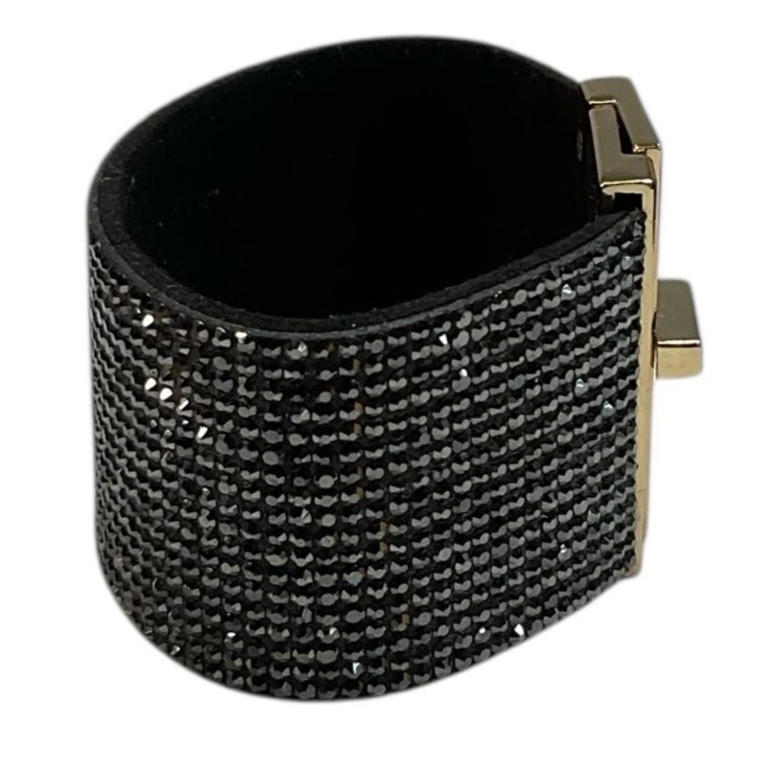 Black Crystal Embellished Cuff Bracelet with Gold-Tone Push Lock Closure